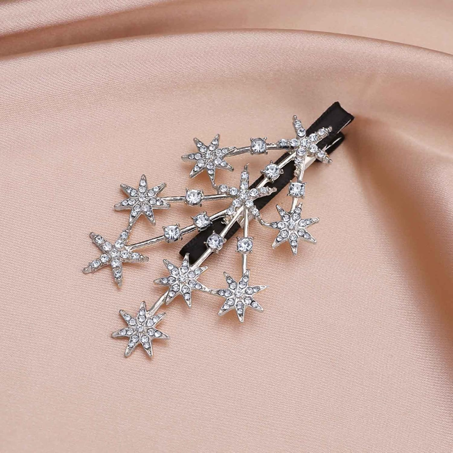 Wendalern Vintage Crystal Star Hair Clip Barrette Cluster Star Hair Clip Pin Branch Star Rhinestone Headpiece Silver Crystal Hair Clip Bridal Hair Accessories for Women and Girls image number 4