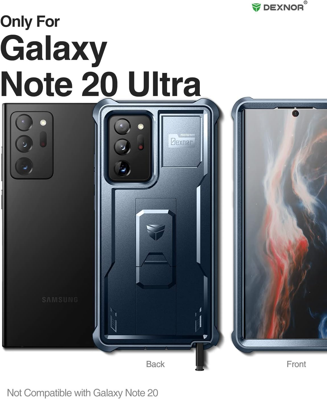 Dexnor for Samsung Note 20 Ultra Case, [Built in Screen Protector and Kickstand] Heavy Duty Military Grade Protection Shockproof Protective Cover for Samsung Note 20 Ultra - Blue - Blue image number 5