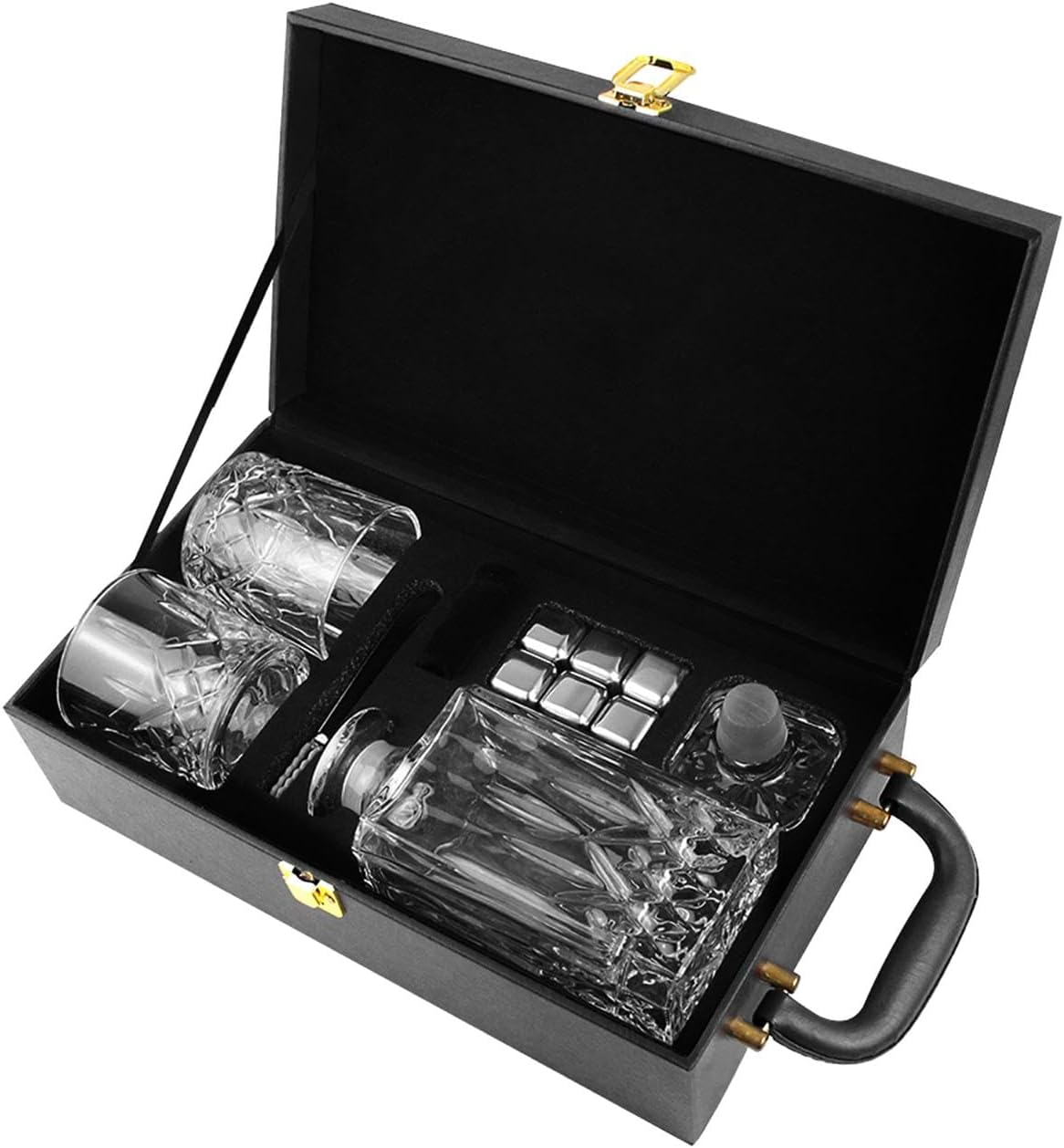 Crystal 750 Ml Whisky Decanter with 2 Glasses and 6 Stone Set- Crystal Stopper- Lead Free- Unique Addition to Home Bar D&eacute;cor, for Your Cherished Whiskey, Gin, or Any Premium Liquor image number 4