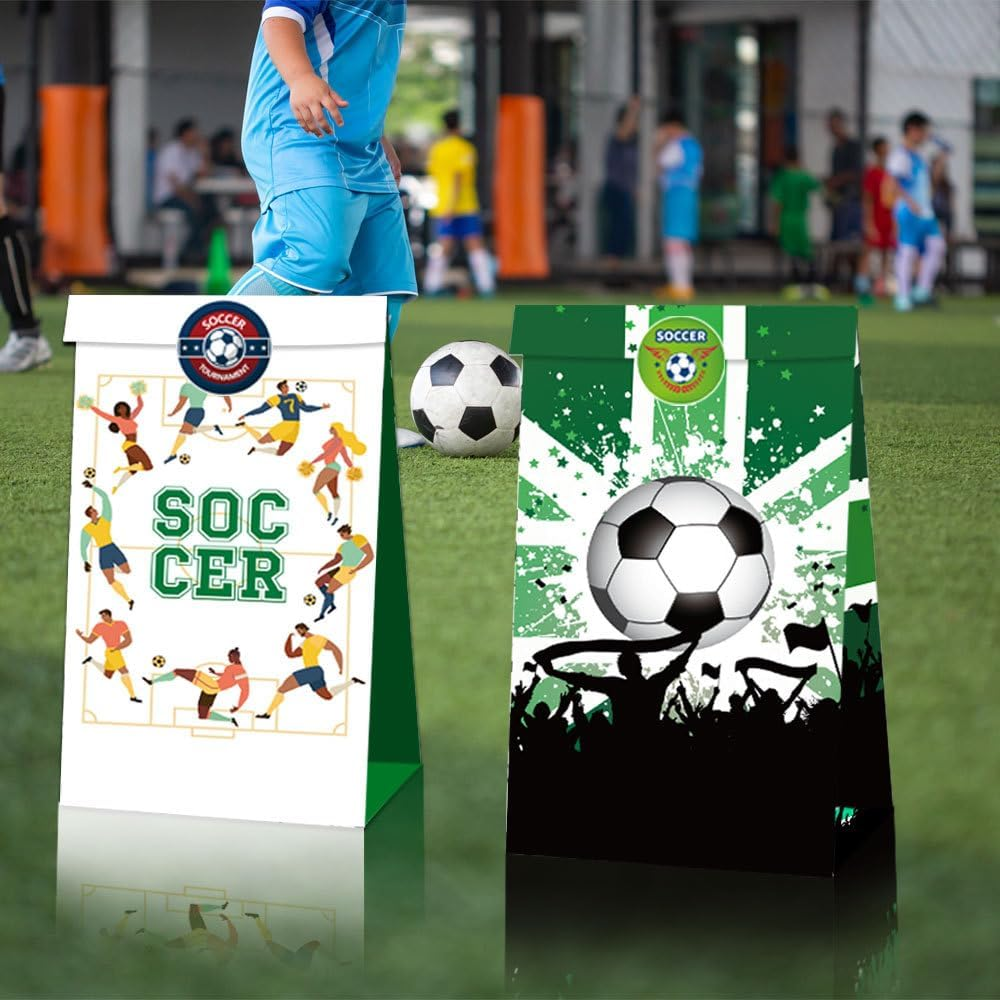 110Pcs Soccer Party Favors Bags Soccer Goodie Bag with Mini Ball, Wristband, Slap Bracelets, Keychains, Stickers for Soccer Party Supplies image number 5