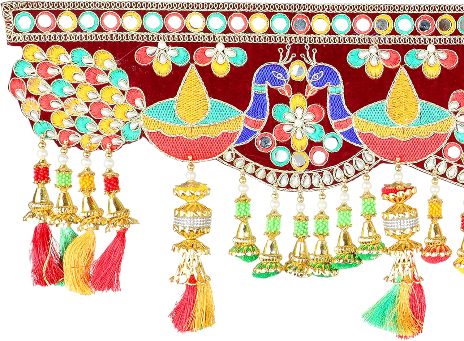 Artificial Door Toran Hanging Is Made of Colourful Thread Tassels with Moti Beads Set Door Hanging Bandanwar for Home Decor Entrance for Indian Traditional New Year Festival Decorations(Size:-36"X10") image number 4