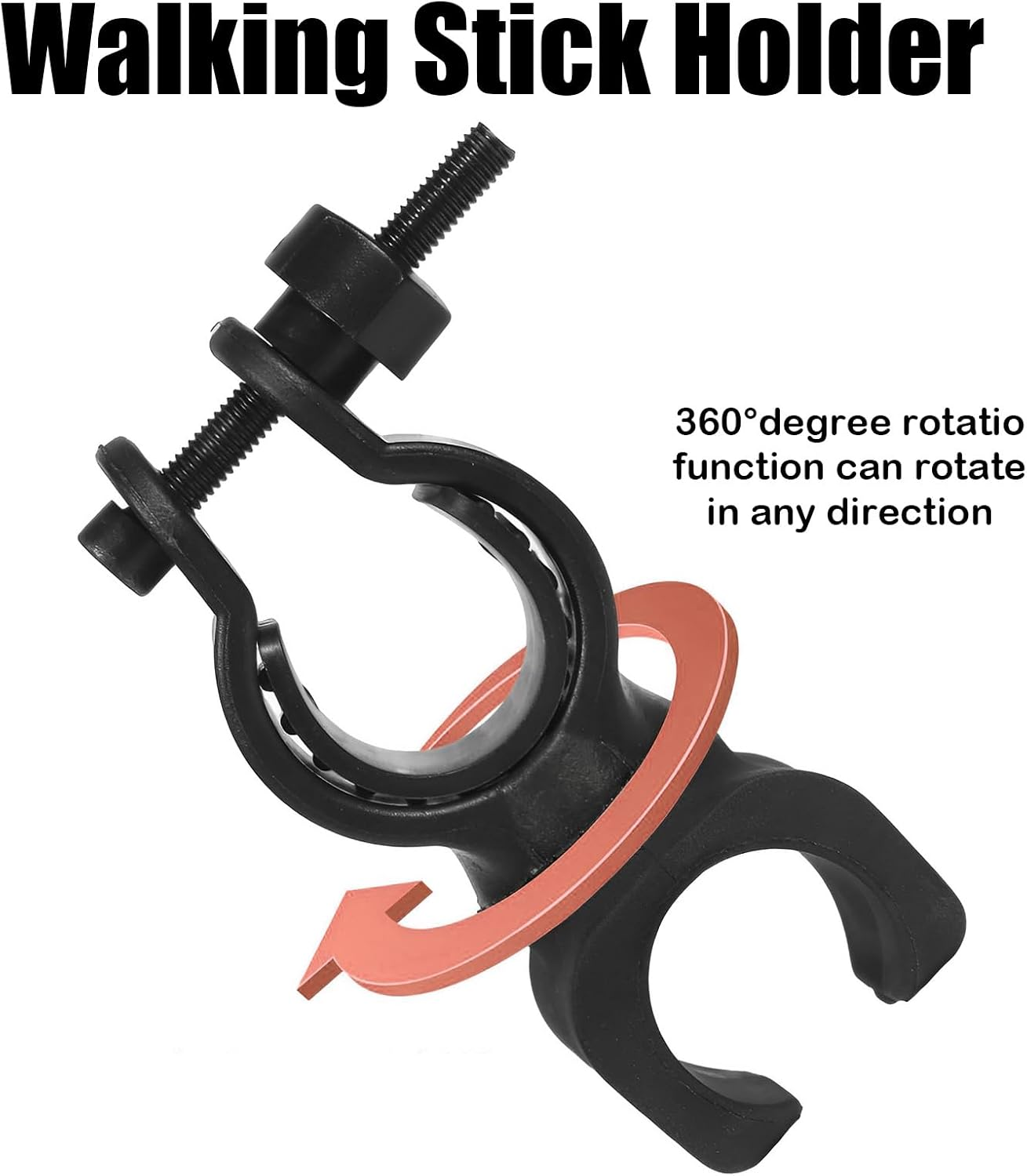 2Pcs Walking Stick Holder, Crutch Holder for Mobility Scooter with 360 Degree Rotatable Clip, Walking Stick Holder for Mobility Scooter, Easy Attach Mobility Scooter Accessories UK image number 1