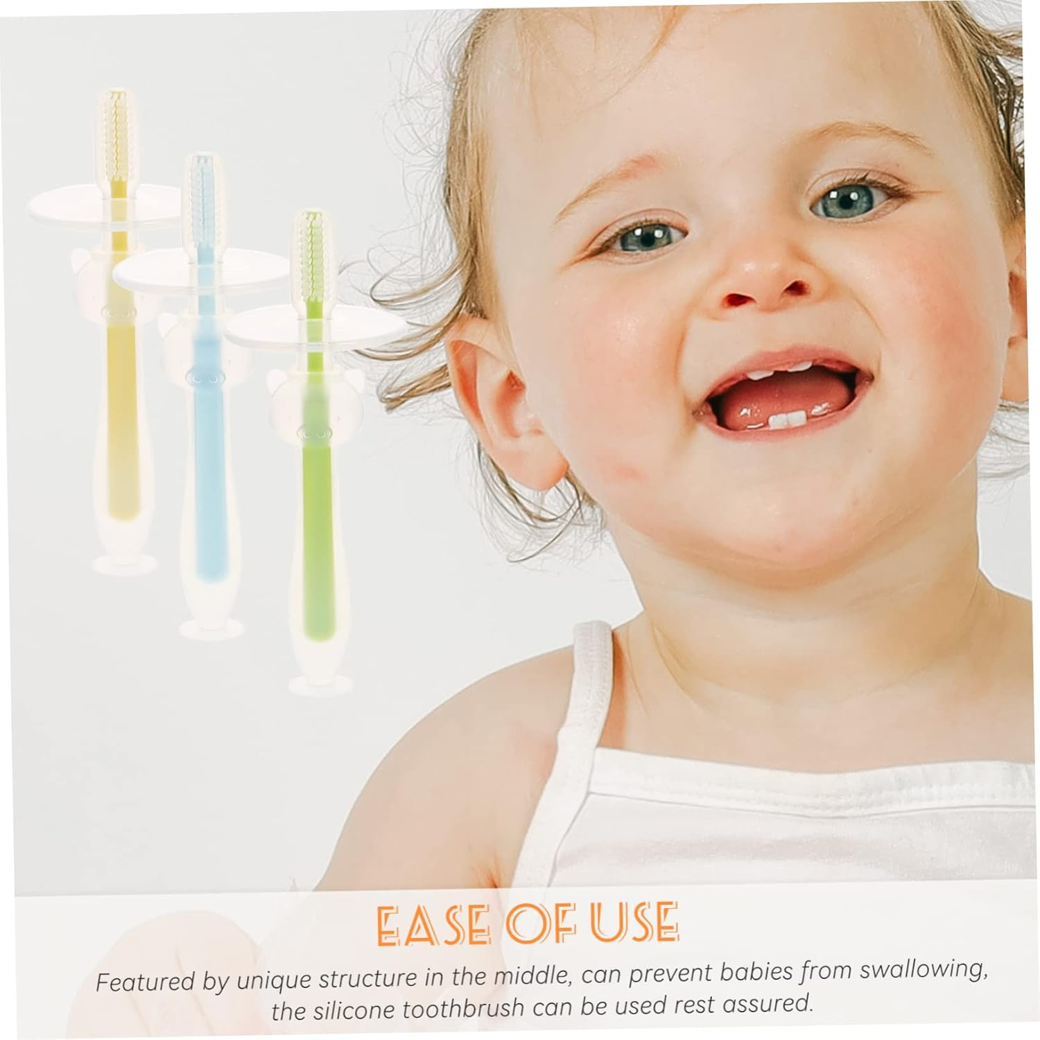 LIFKOME 4Pcs Silicone Baby Toothbrush Set Suction Base Soft Bristles Toddler Oral Cleaner for Newborns Infant Oral Care in Pink Yellow Green Blue image number 4