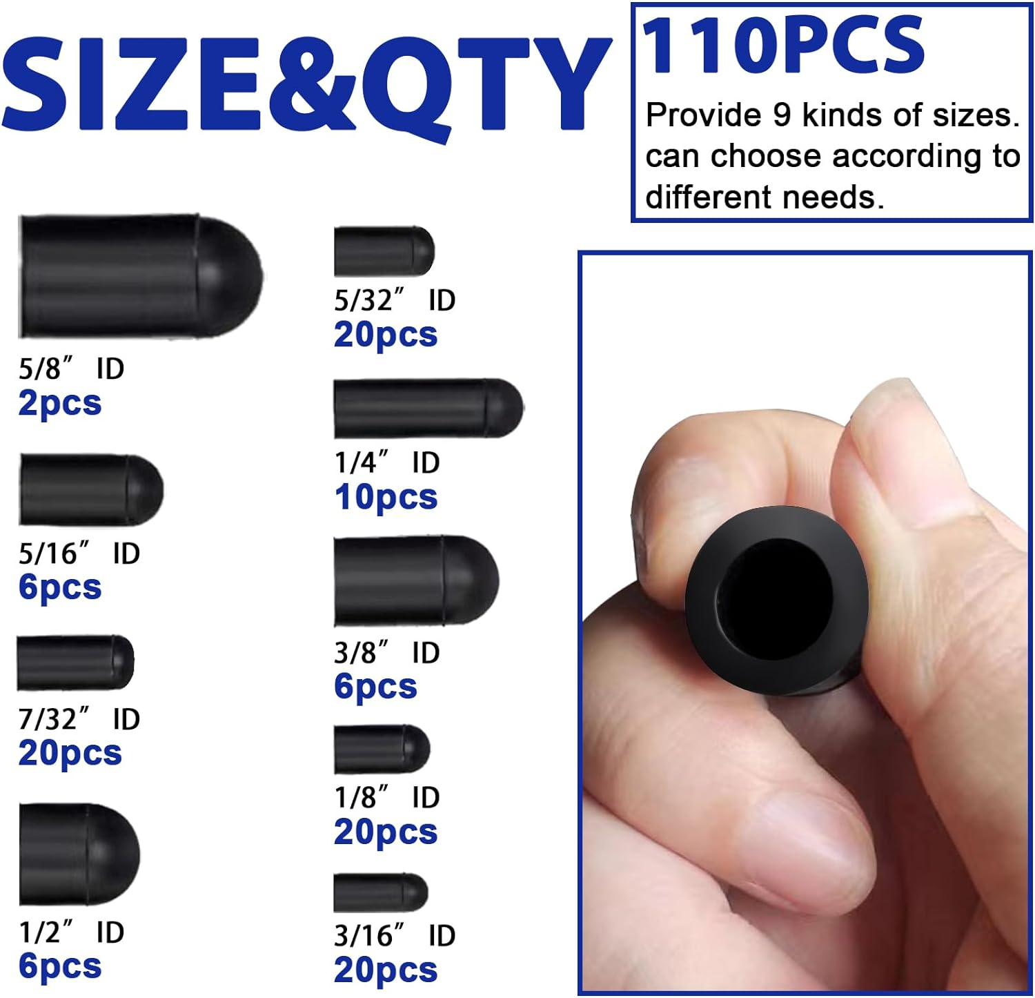 110 PCS Vacuum Caps Assortment, Vacuum Plugs Hose End Cap, Rubber Vacuum Caps Kit for Carburetor, Manifold, Automotive, 3/16'' 5/16'' 7/32'' 1/4'' 5/32'' 3/8'' 1/8'' 1/2'' 5/8'' image number 4