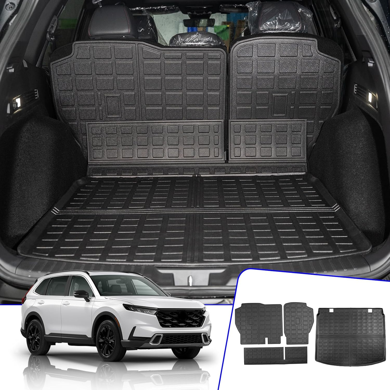 Rongtaod Cargo Mat Compatible with 2023 2024 2025 2026 Honda CRV (Include Hybrid) Cargo Liner Trunk Mat Back Seat Cover Protector Honda CR-V Accessories (Fit Upper Deck, Trunk Mat+Backrest Mats) image number 4