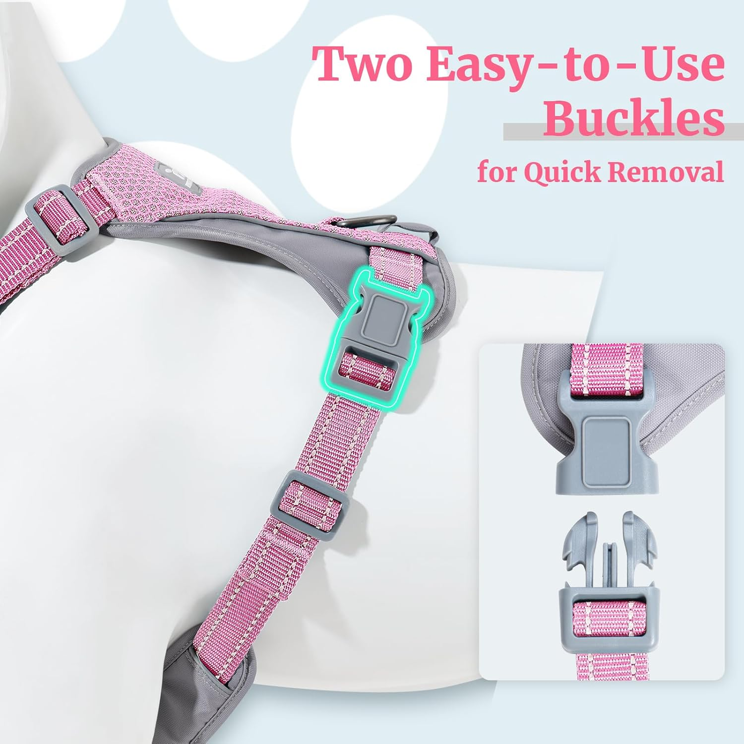 Huntboo No-Pull Dog Harness, Fully Reflective Vest with 2 Leash Clips, No-Choke, Adjustable, Breathable & Durable for Small, Medium & Large Dogs Walking, Training, Running (Light Pink, L) image number 4