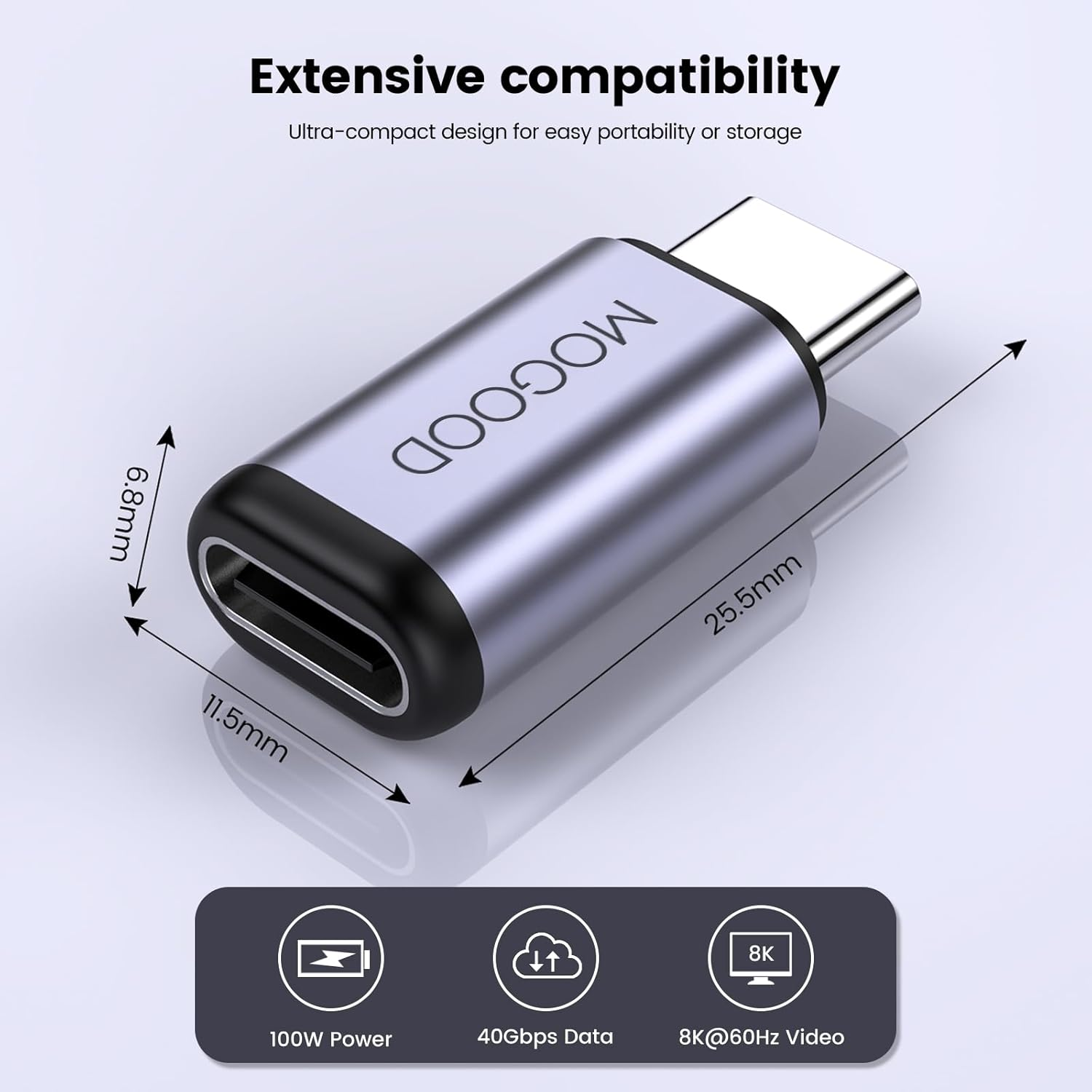 MOGOOD USB C Male to Female Adapter,Support 100W Fast Charging 40Gbps Data Transfer 8K@60Hz Video Output for Usb4,Thunderbolt 4/3,Laptop,Steam Dock,Switch,Tablet image number 2