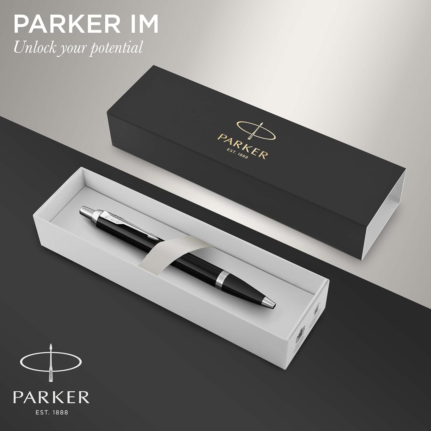 PARKER IM Ballpoint Pen, Black Lacquer Chrome Trim with Medium Point Blue Ink Refill (1931665) image number 3