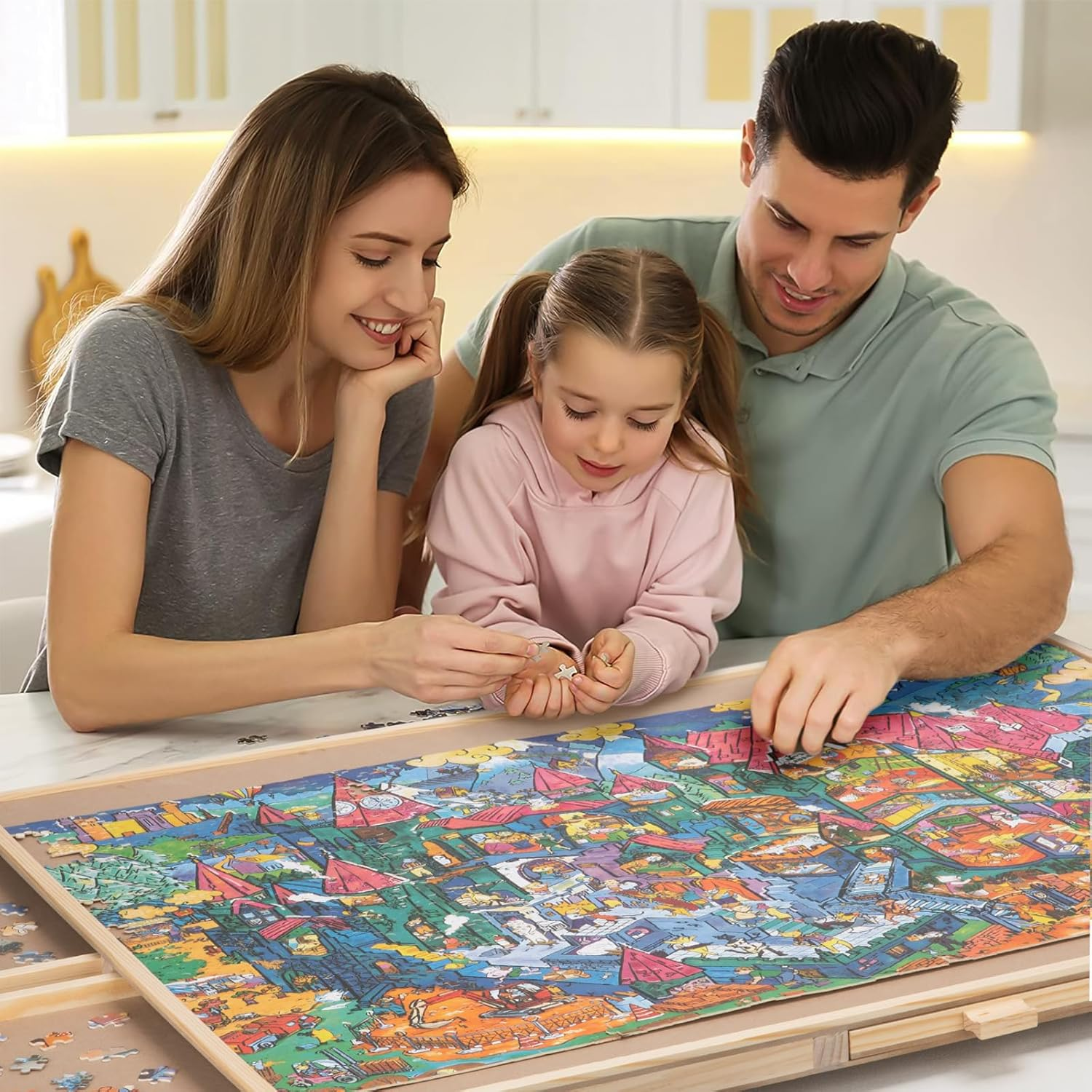 Omebel 1500 Piece Rotating Puzzle Board with Drawers and Cover,Portable Jigsaw Puzzle Boards,Wooden Jigsaw Puzzle Table for Adults Portable,Lazy Susan Spinning Puzzle Boards (90.7Cm*60.7Cm) image number 5