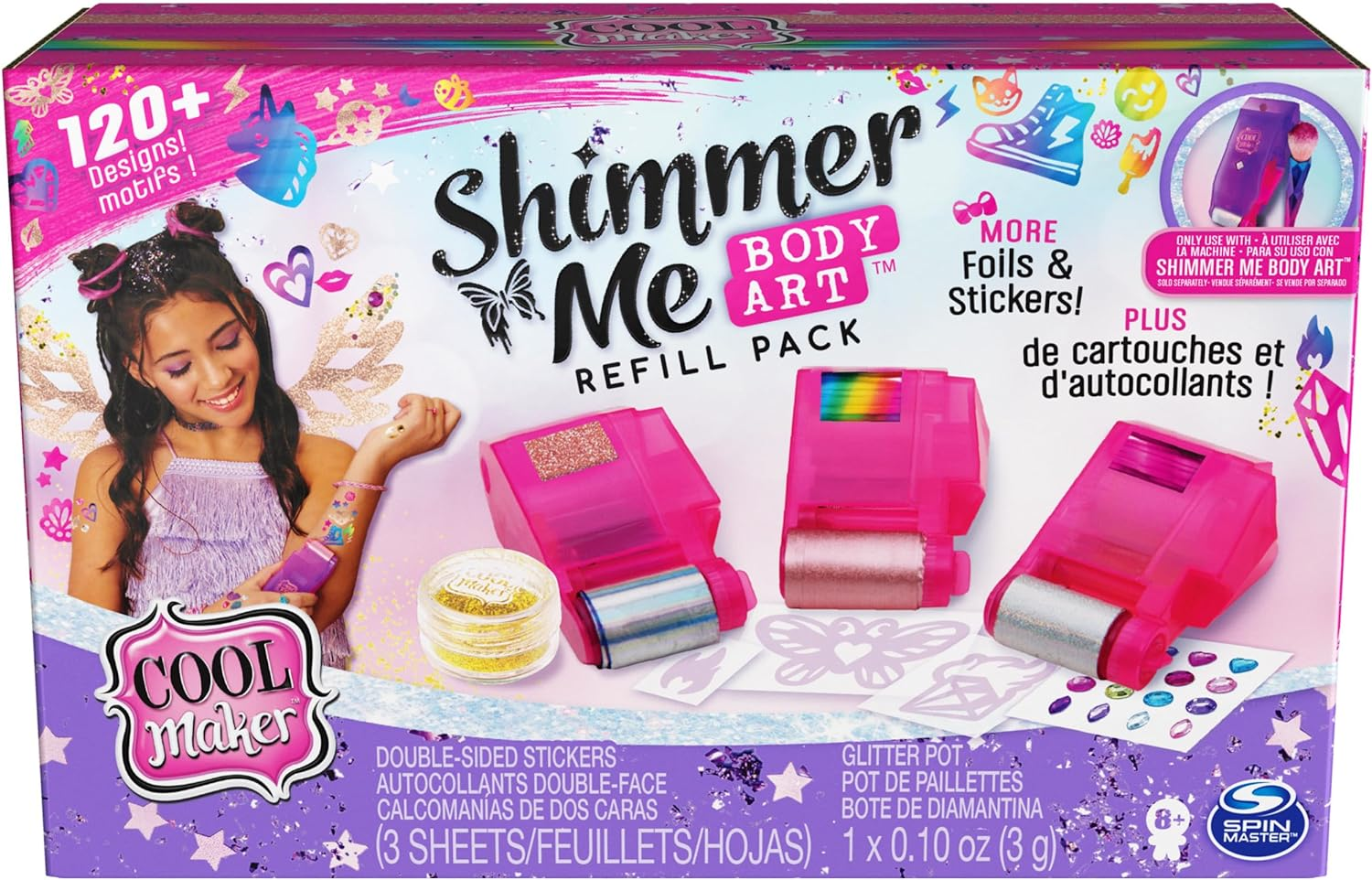 Cool Maker, Shimmer Me Body Art with Roller, 4 Metallic Foils and 180 Designs, Temporary Tattoo Kids Toys for Ages 8 and Up