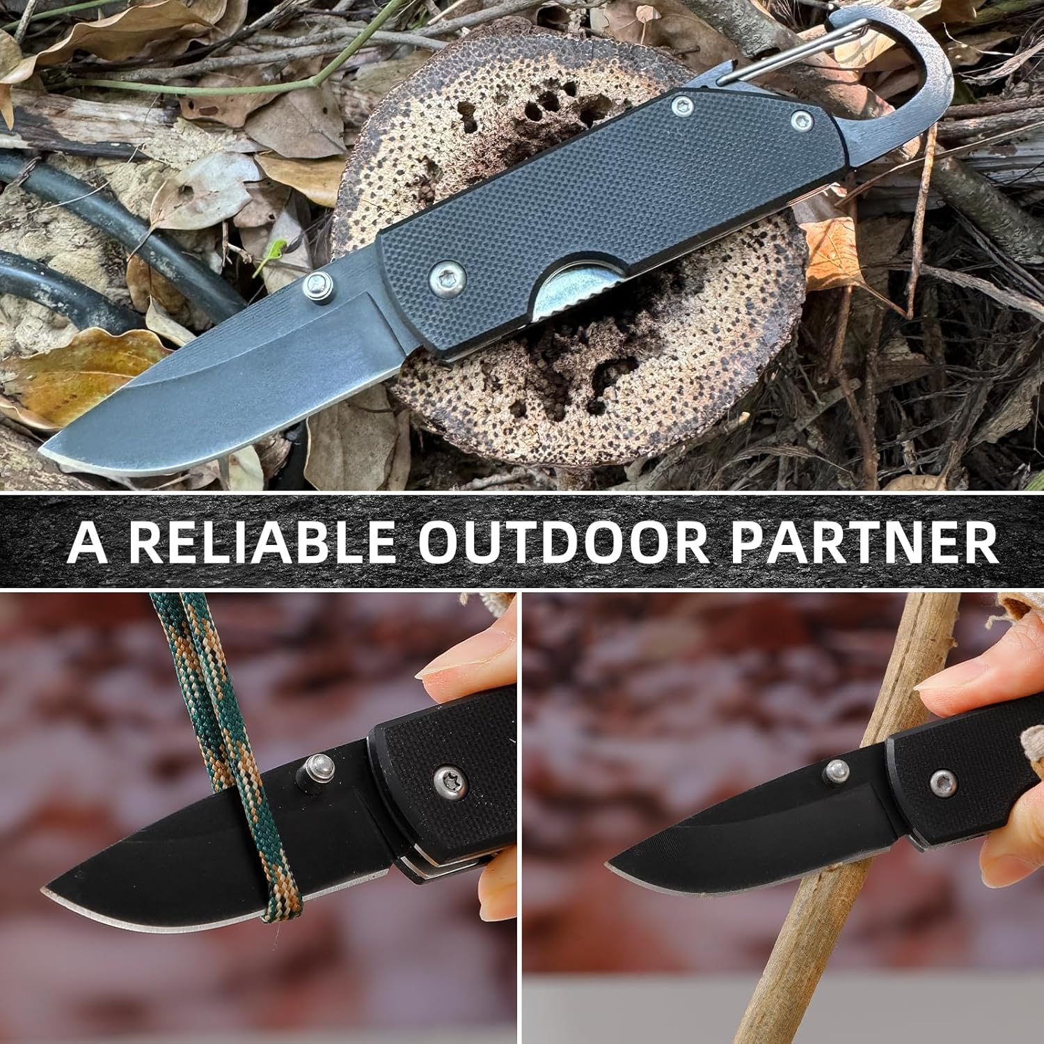 EDC Pocket Knife G10 Handle 5.7Cm Blade Mini Folding Knife, Sharp Camping Hiking Knife with with Carabiner, Unique Tool for Daily Use and Outdoor - Ak034 image number 6