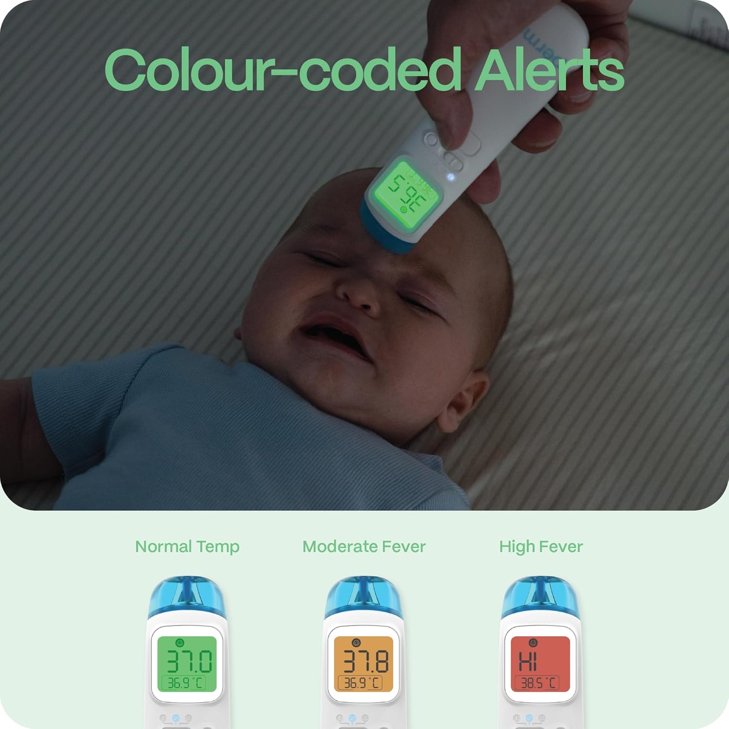 Perma 4-In-1 Digital Thermometer, One-Second Readings, Forehead/Ear/Room/Object Modes, Agesense Accuracy for Infants to Adults, Fever Indicator Backlit Display, Memory Recall, Hard Case Included image number 5