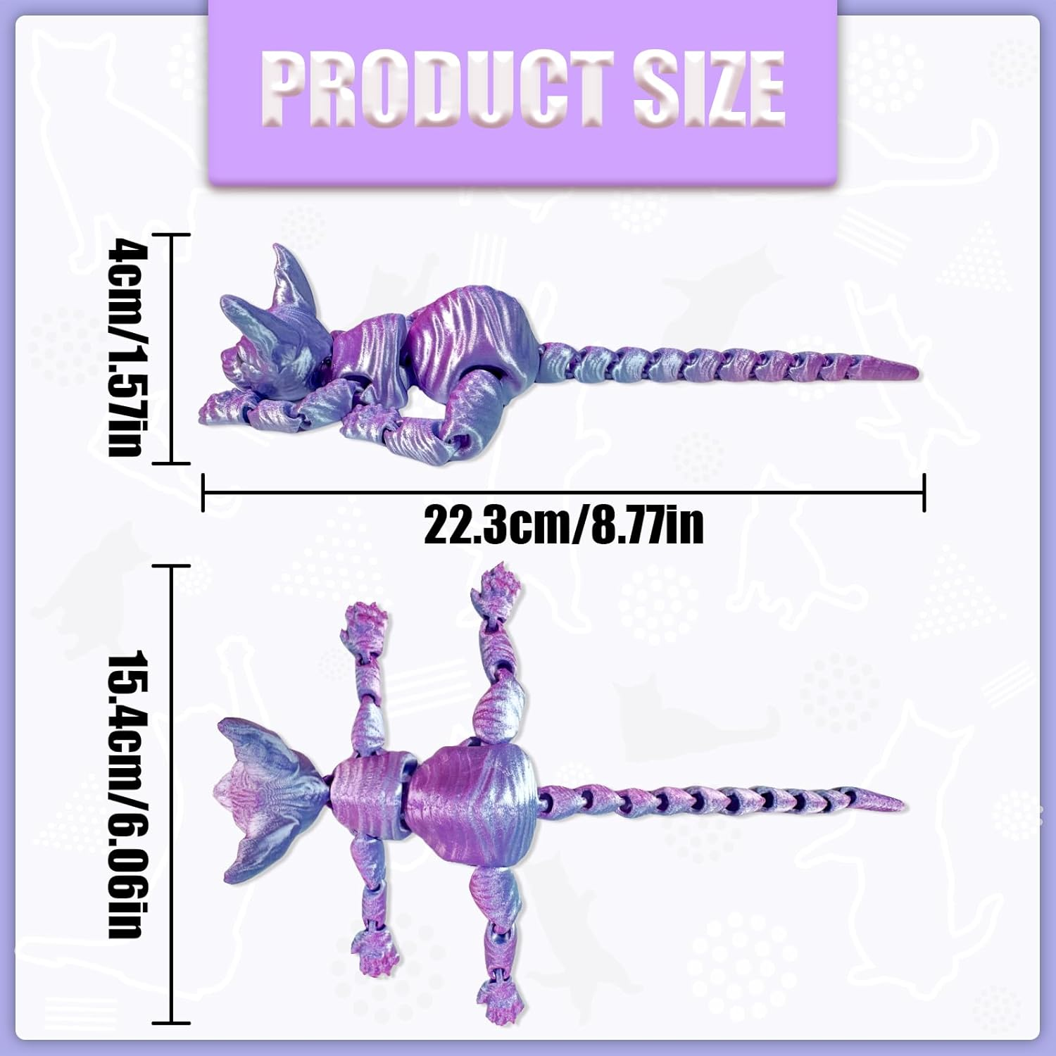 TEAONE 3D Printed Cat, Realistic Cat Figurine for Cat Lovers, Desktop, Bookshelf Decor (22Cm/8.66In, Purple) image number 3