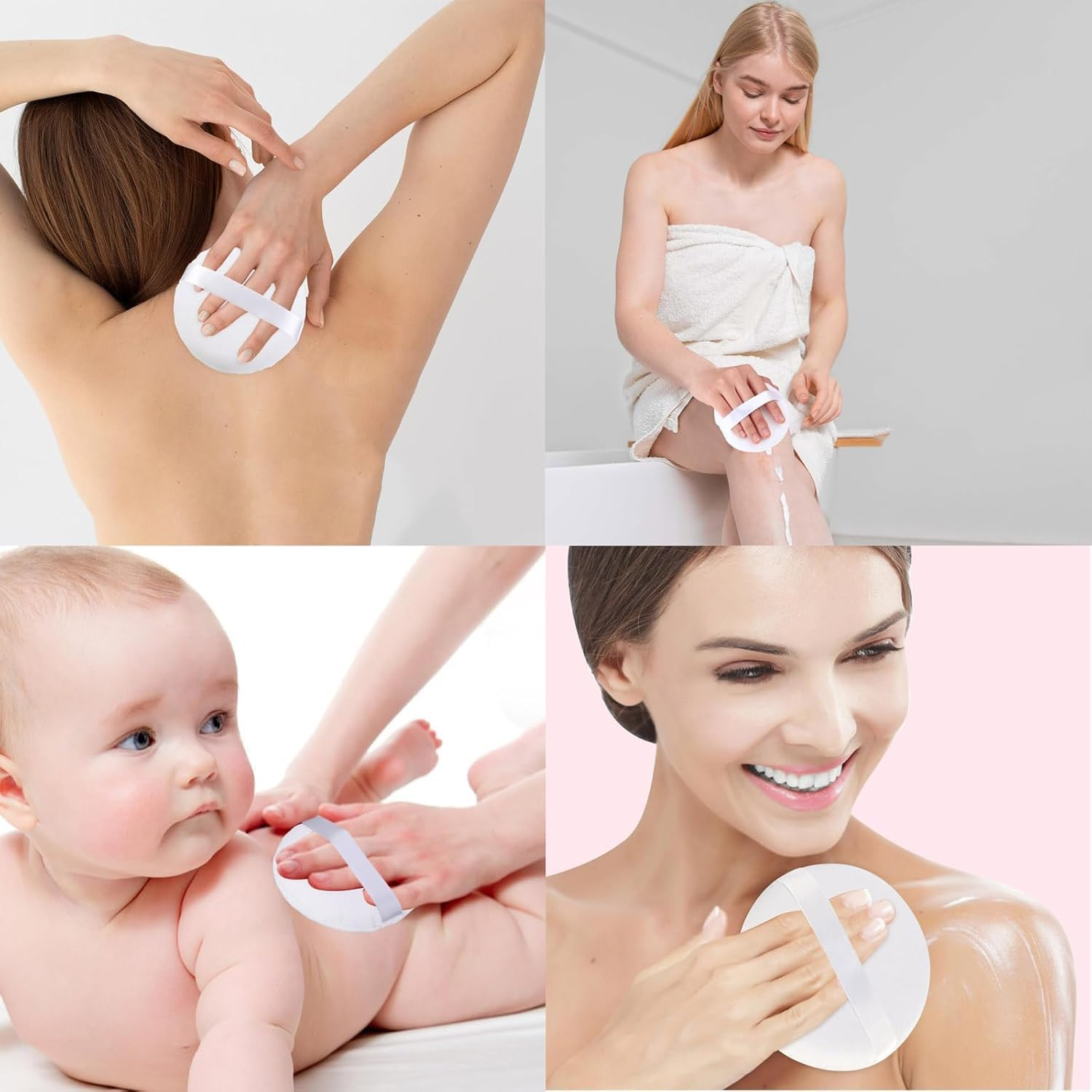 2Pcs 4.13 Inch Body Powder Puff, Soft Velour for Loose Powder - Includes Travel Container, Face & Body Makeup (White ） image number 5