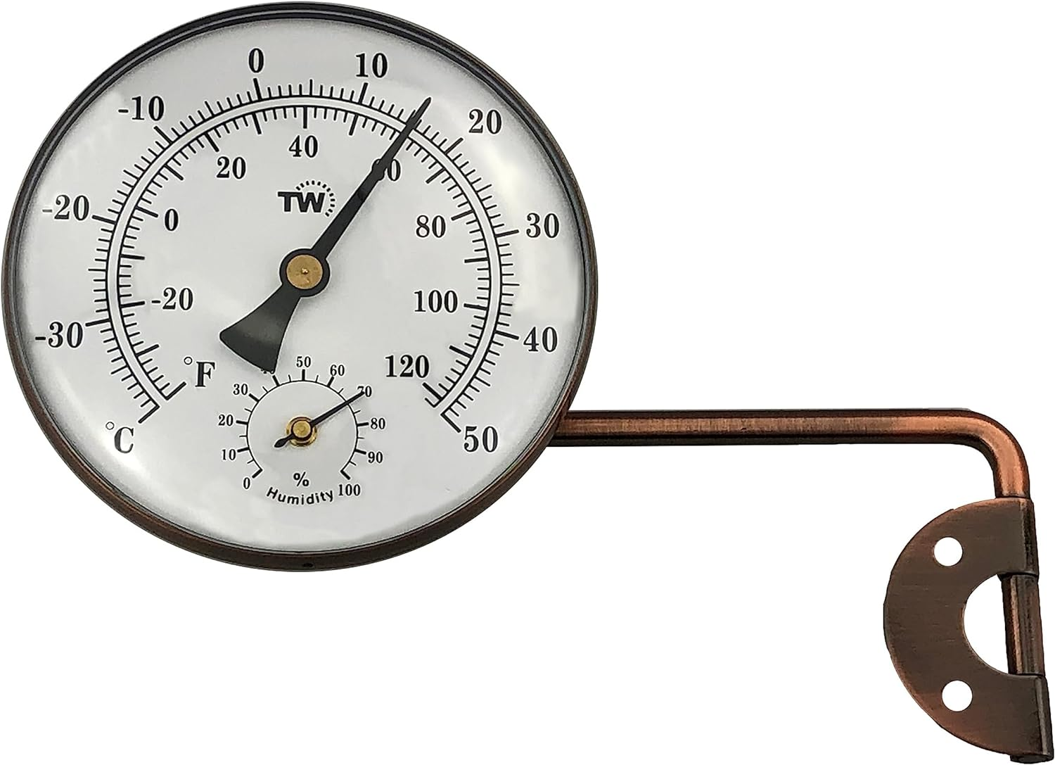 Brass Outdoor Thermometer Hygrometer with Stylish Dial Design - Garden Thermometer Suitable for outside Temperature and Humidity Meter Gauge Wall Greenhouse Garage Swinging Arm for Easy Positioning image number 3