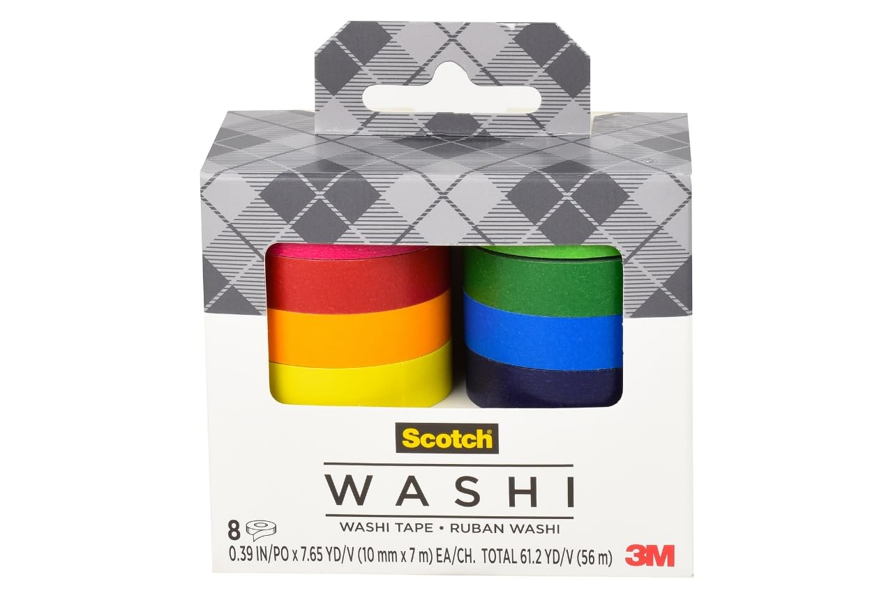 Scotch Washi Tape, Solid Color Rainbow Design, 8 Rolls, Great for Bullet Journaling, Scrapbooking and DIY D&eacute;cor (C1017-8-SOL1)