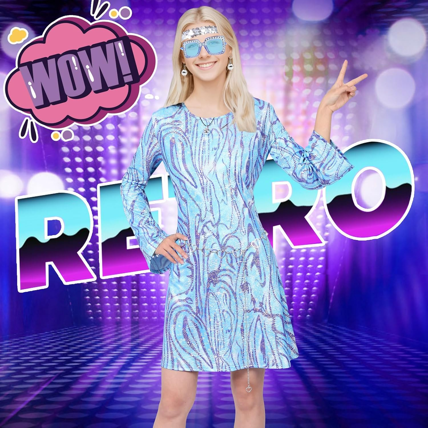 Hippie Costume Women 70S 80S Costume Women 8 PCS Hippie Costume Set 70S Disco Costume Women Fancy Dress Cosplay Carnival Party image number 7