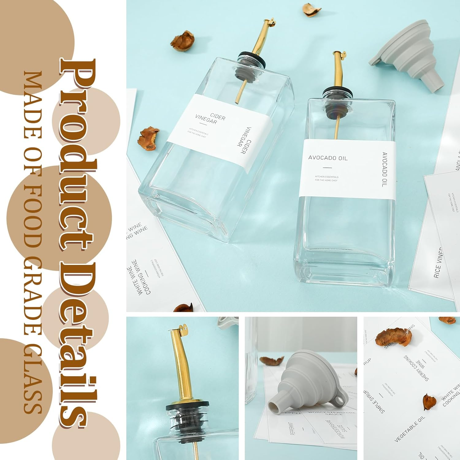 2/4PCS 500Ml Clear Olive Oil Bottle,Soy Sauce Dispenser,Olive Oil Dispenser,Empty Bottle of Soy Sauce Vinegar Seasoning Sauce in Kitchen for Cooking (4 PCS) image number 4