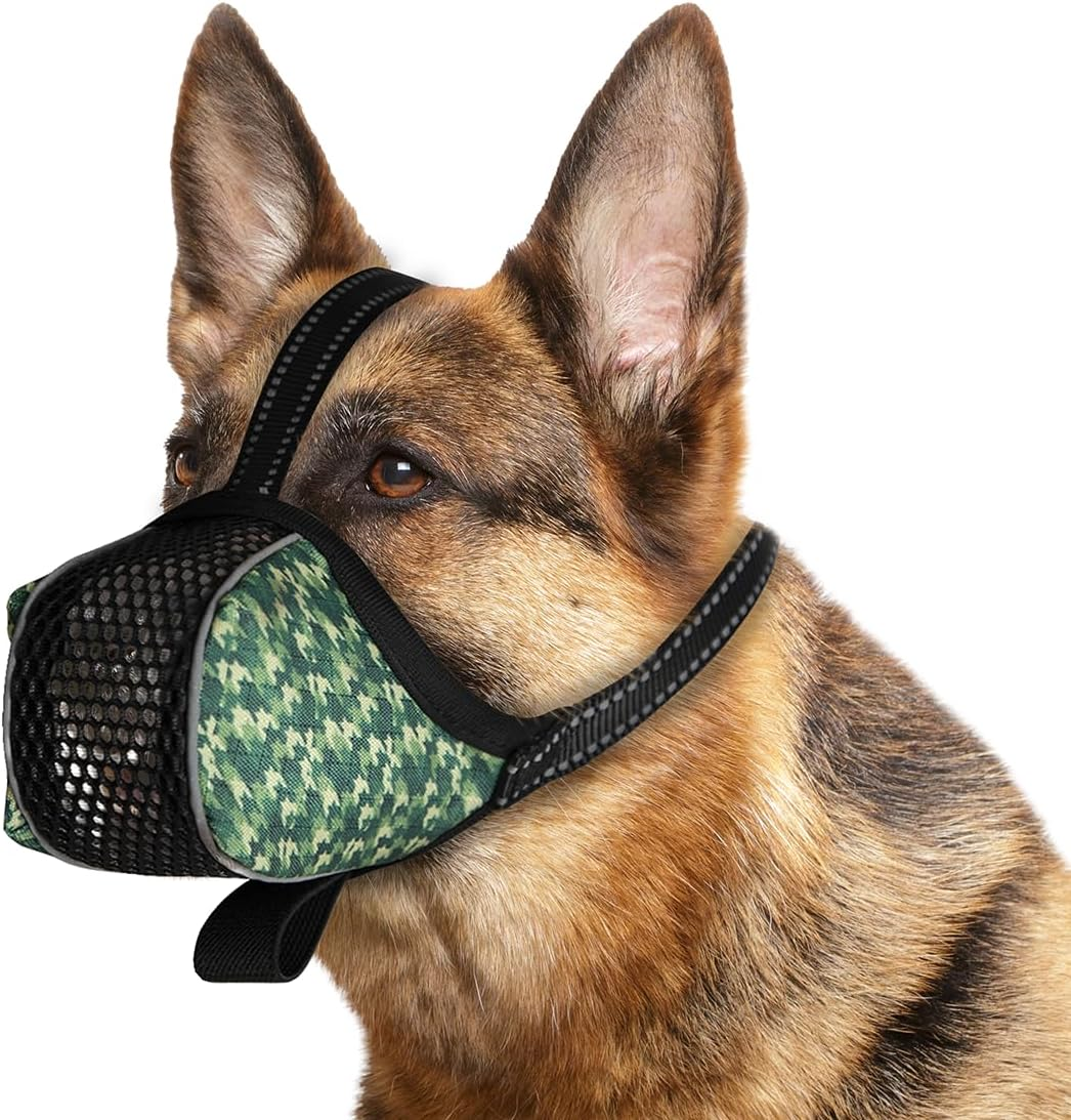 Dog Muzzle, Soft Dog Muzzle for Large Dogs Mask anti Biting Chewing Licking Breathable No Bark Muzzle Mesh Printed Full Coverage Muzzle with Anti-Falling Accessory for Small Medium Large Sized Dog XXL
