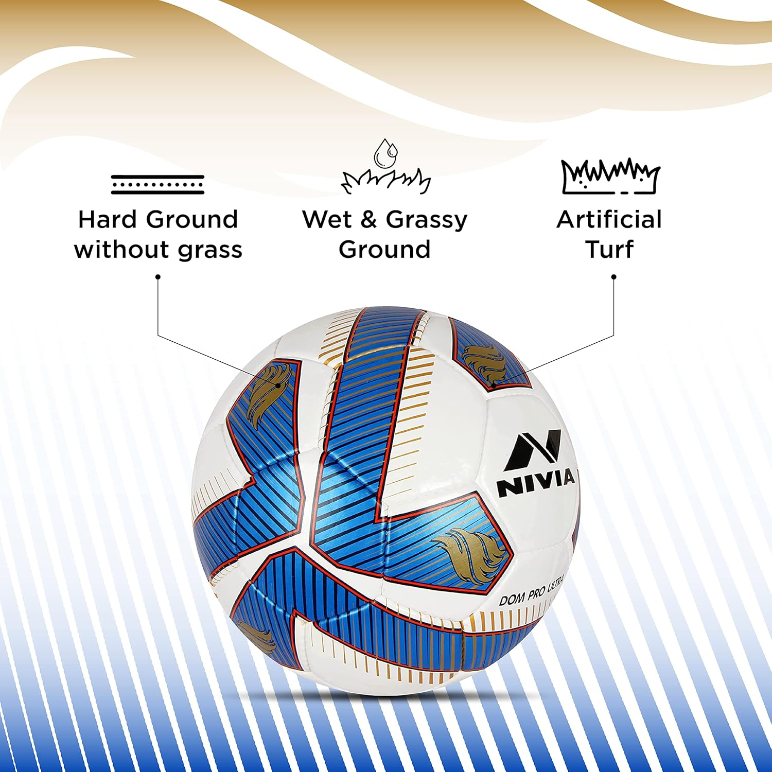 Nivia Dom Pro Ultra Soccer Football, 32 Panel Stitched Construction, Blue, 1 Football image number 3