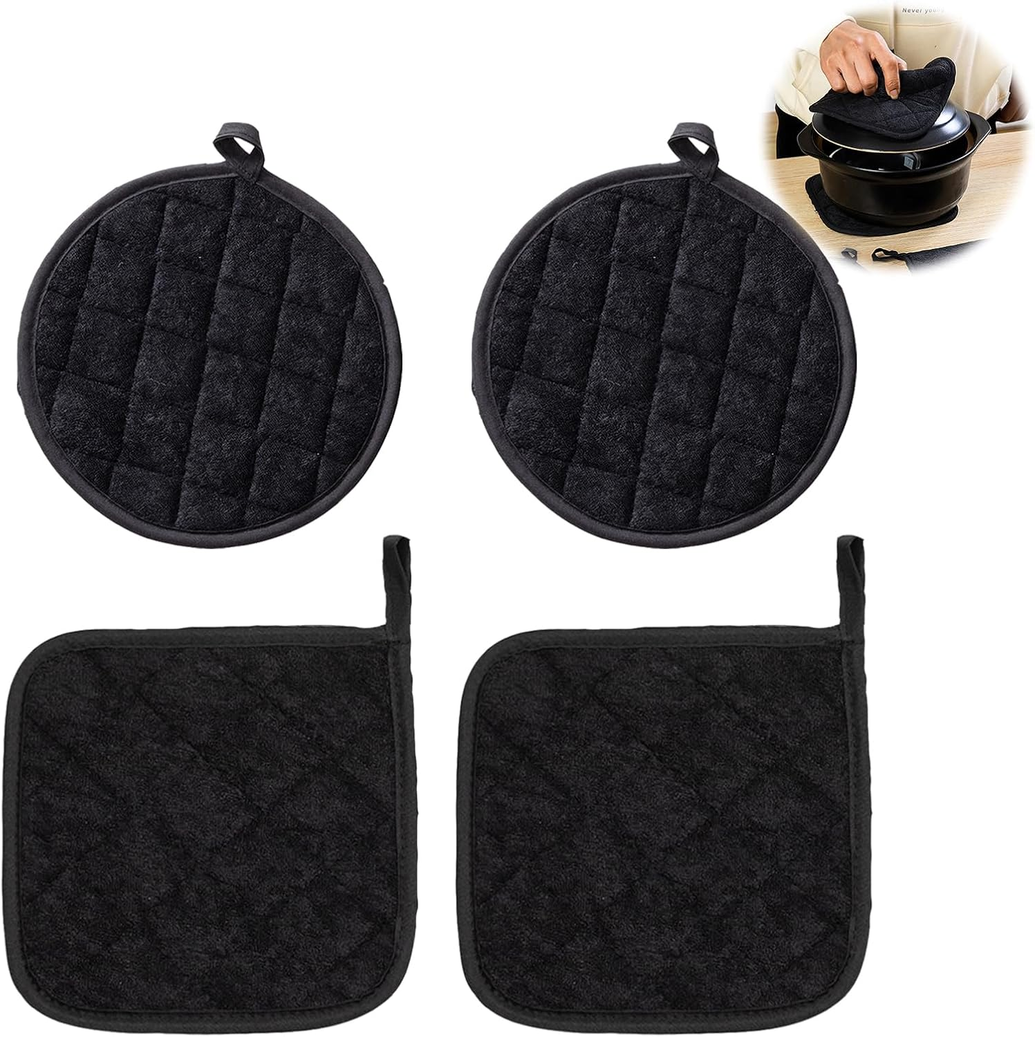 4 Pack Pot Holders for Kitchen Clearance, Hot Pads for Kitchen, Countertops, Oven Pot Holders Bulk, Potholders Sets for Kitchens Heat Resistant, Gripper Pad image number 4