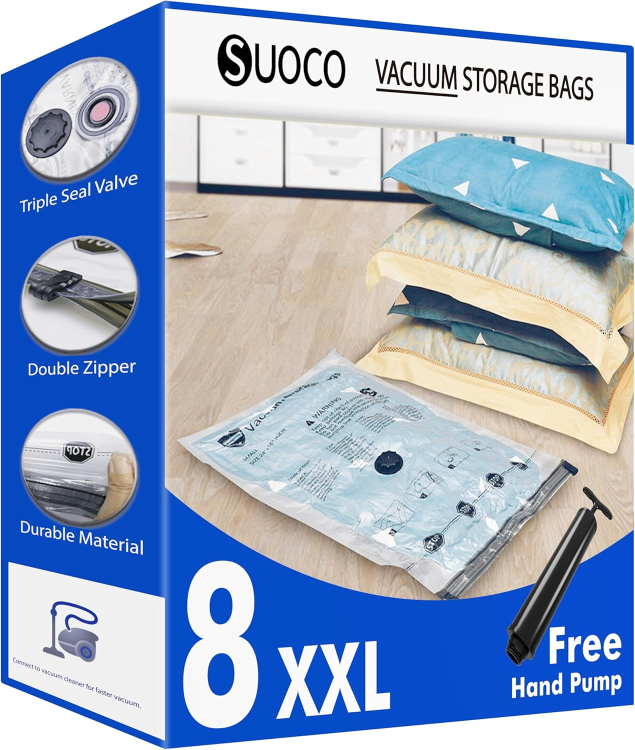 Vacuum Storage Bags 8 Jumbo Plus, Space Saver Bags with Travel Hand Pump, Compression Airtight Sealer Bags for Clothes, Bedding, Pillows, Comforters, Blankets image number 5