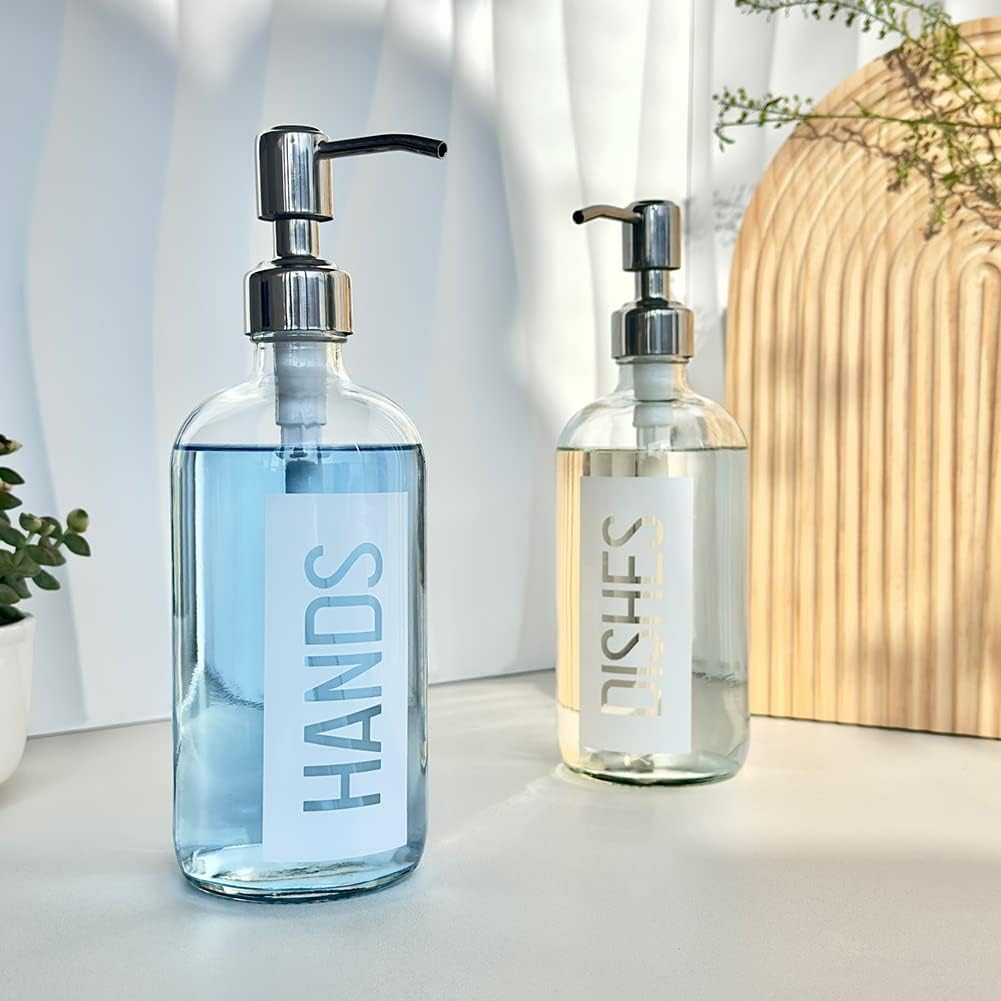 JASAI 2Pack 18OZ Glass Soap Dispenser with Rustproof 304 Stainless Steel Pump, Kitchen Soap Dispenser for Hands & Dishes (White) - White image number 3