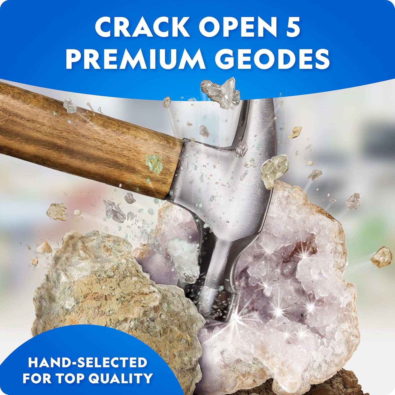 National Geographic Break Open 5 Jumbo Geodes Science Kit &ndash; STEM Science Gift for Boys & Girls, Break Your Own Geodes+ Goggles & Display Stand