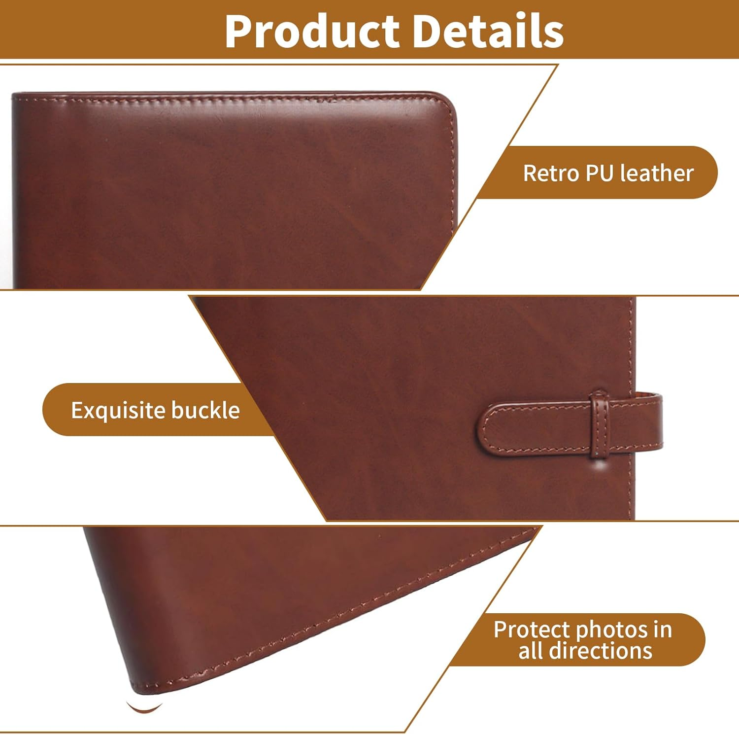 Photo Album with 288 Pockets Compatible with Fujifilm Instax Square SQ1/SQ6/SQ10/SQ20/SQ40 Camera & Sp-3/Square Link Mobile Printer, PU Leather Mini 3 Inch Album for Instax Square Film Photo (Brown) image number 3