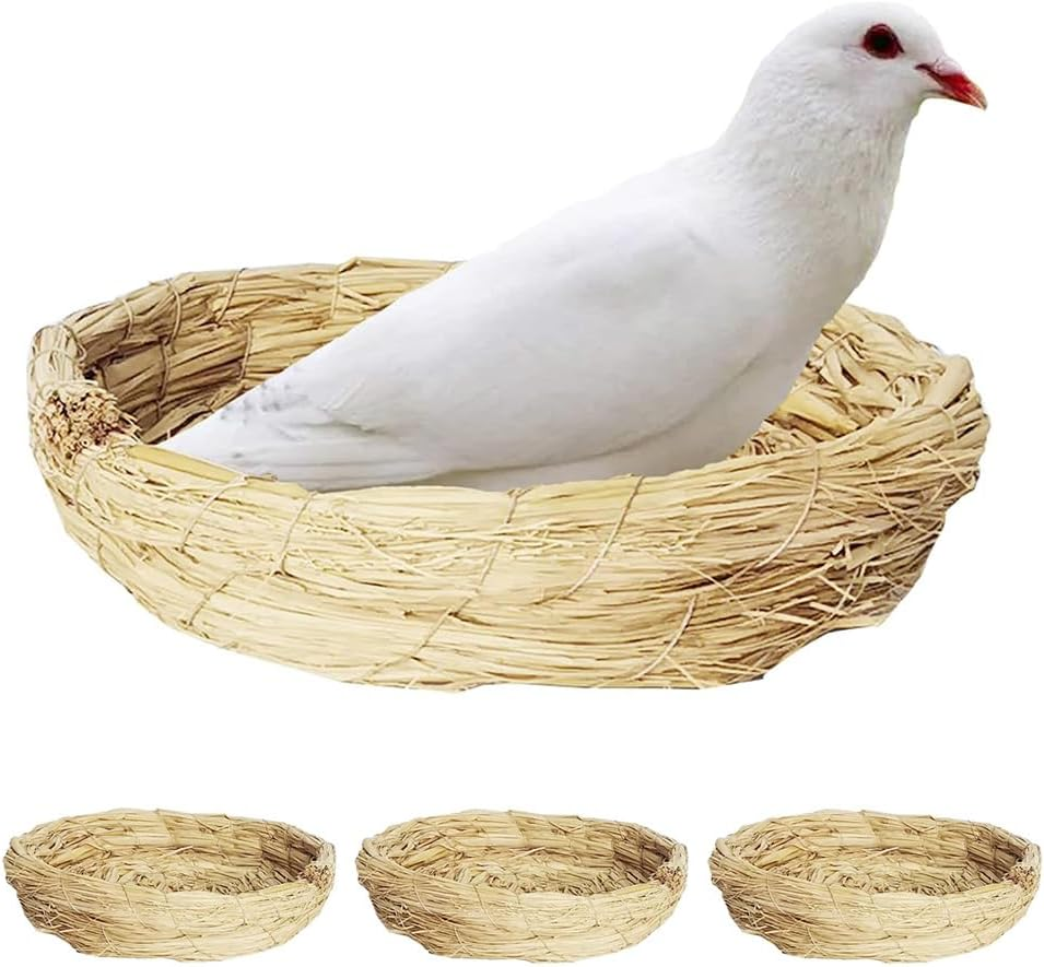 4-Pack Woven Bird Nest, Woven Grass Nest, Flat-Bottom Bird Bed, Pet Supplies for Pigeons, Parrots, Sparrows, Rabbits, Chinchillas, Hamsters, Etc. image number 2