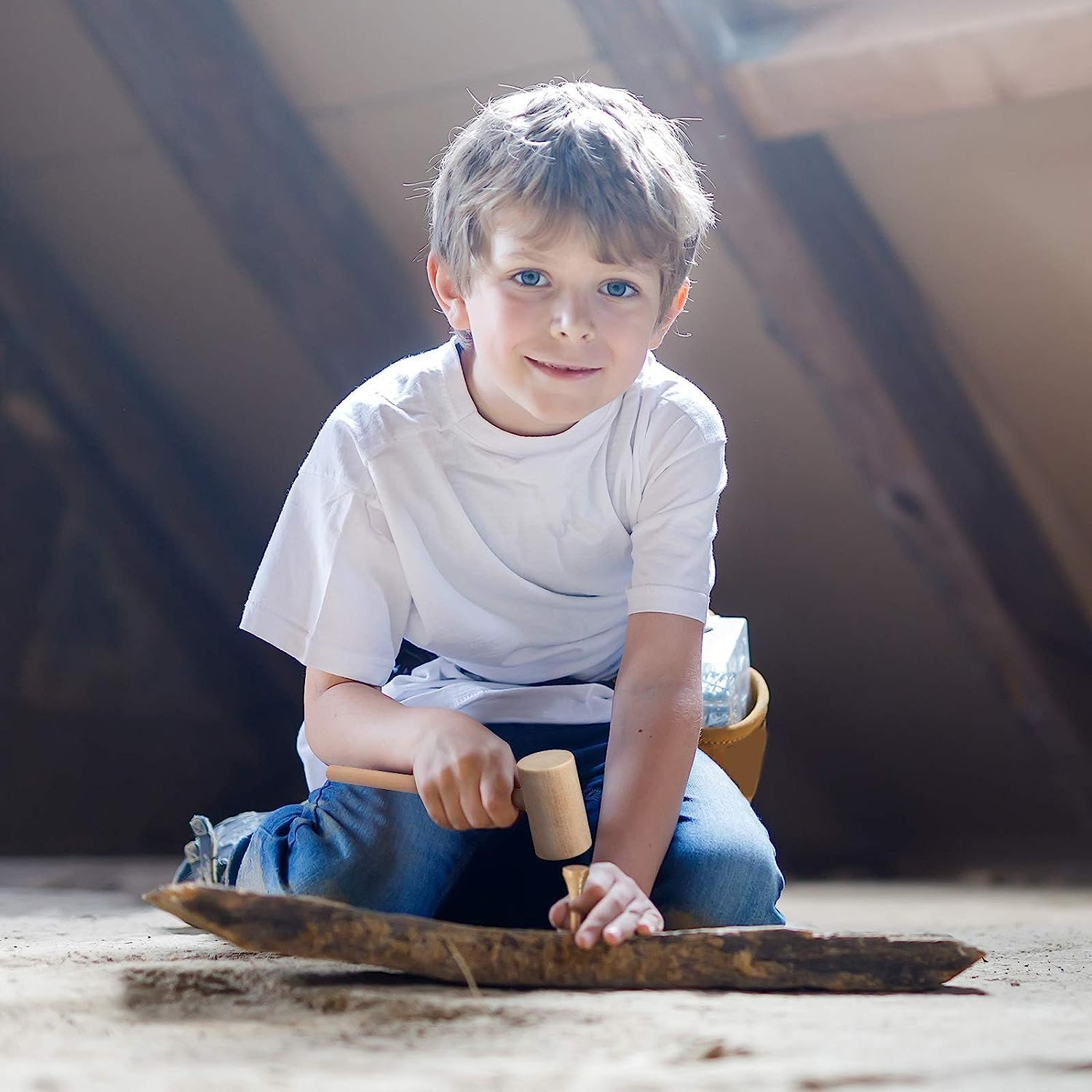 Hammering and Pounding Toys for Kids Include 1 Wood Hammer and 30 Bamboo Nails Improve Fine Motor Skills Friendly Natural Wooden Educational Montessori Toy for Childs DIY Birthday Gift for 4+ image number 4
