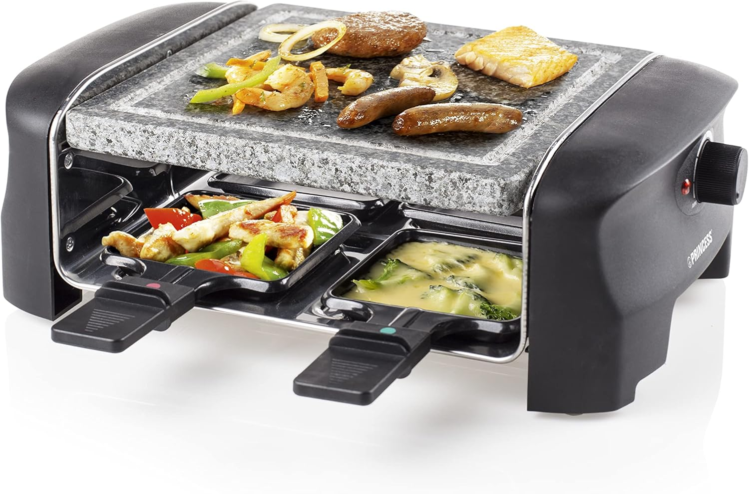 Princess Raclette Grill for up to 4 People with Stone Grill and Adjustable Heat Settings, 600 Watt, Black, 162810 image number 6