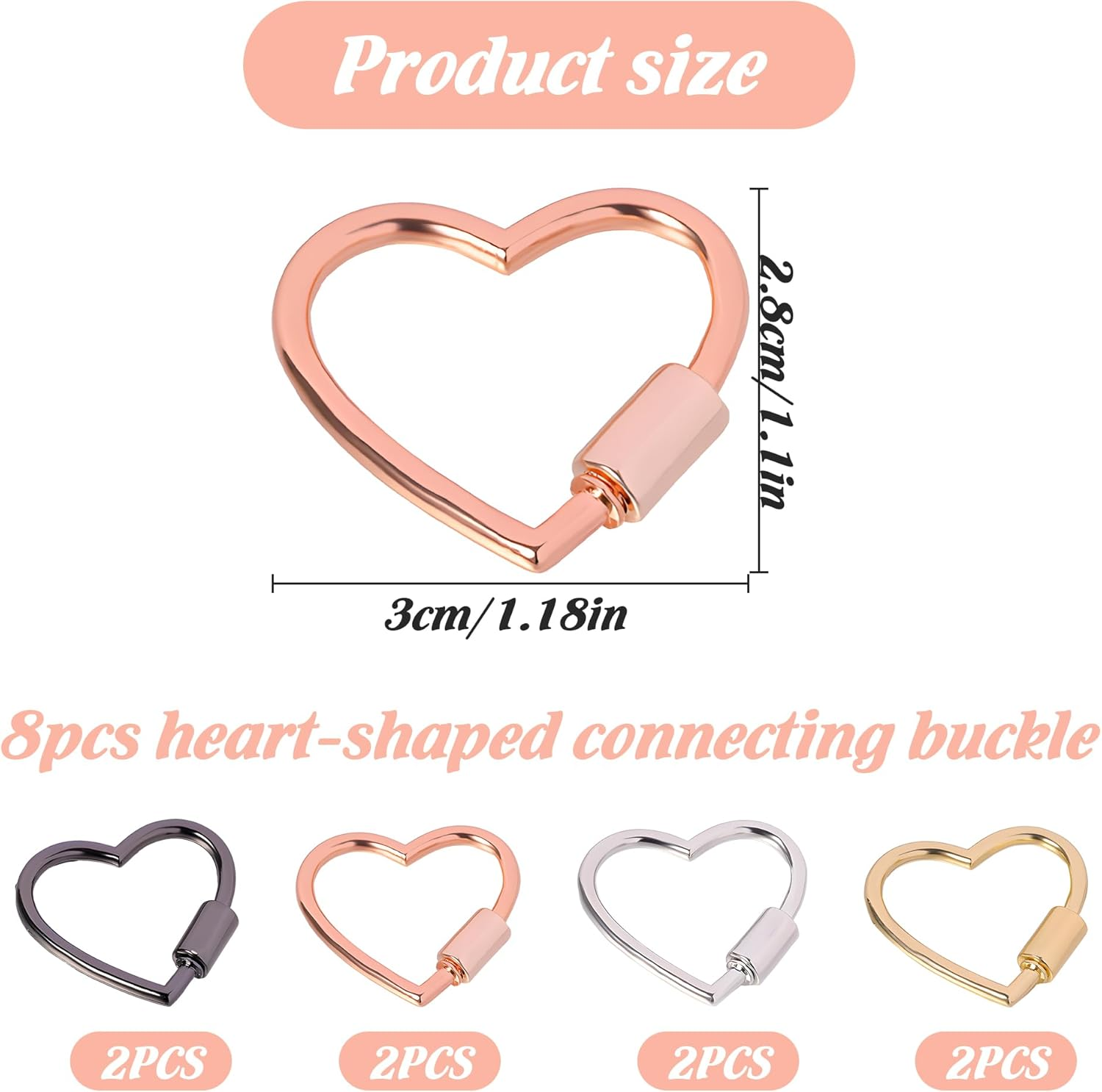 Heart Shaped Key Ring Set - 8 Pcs Cute Carabiner Keychain Clips with Heart Design, Durable Mini Metal Carabiner Clip for Keys, Hiking, Pets & Daily Use, Smooth Spring Snap Hooks for Outdoor Lovers image number 5