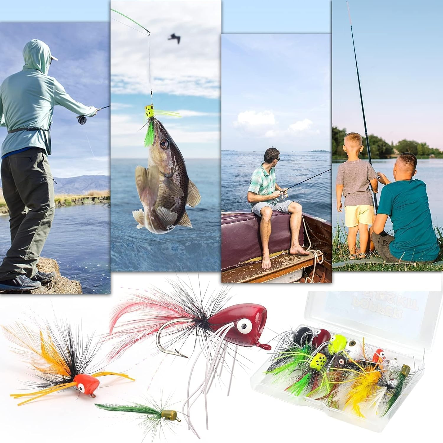 Ansnbo Fly Fishing Poppers Flies for Trout Bass Salmon Panfish Bluegill Crappie Fly Popper Lures