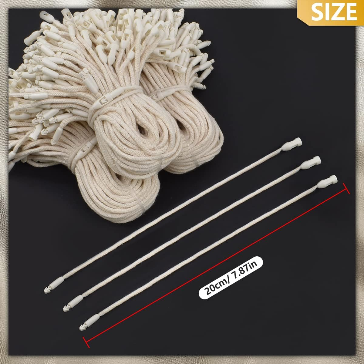 300Pcs 7.6Inch Cotton Gift Clothing Price Tag String Hang Tag String Hanging Rope Snap Lock Pin Loop Fastener Hook Ties Fast to Attach for Clothes Tags Shoes Snap Lock Luggage Label