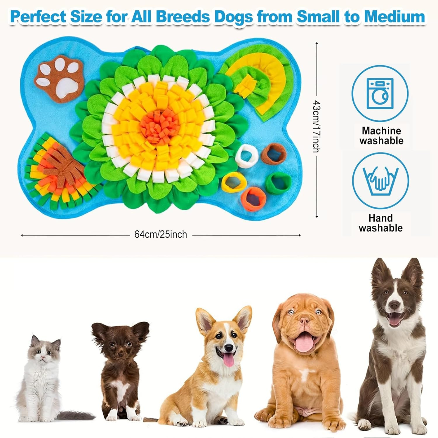 Adpartner Pet Snuffle Mat for Dogs, 25"X17" Interactive Dog Foraging Mat Slow Feeding Pad for Small Medium Dogs, Soft Treat Dispenser Pad Pet Feed Game for Training & Encourage Natural Foraging Skills image number 1