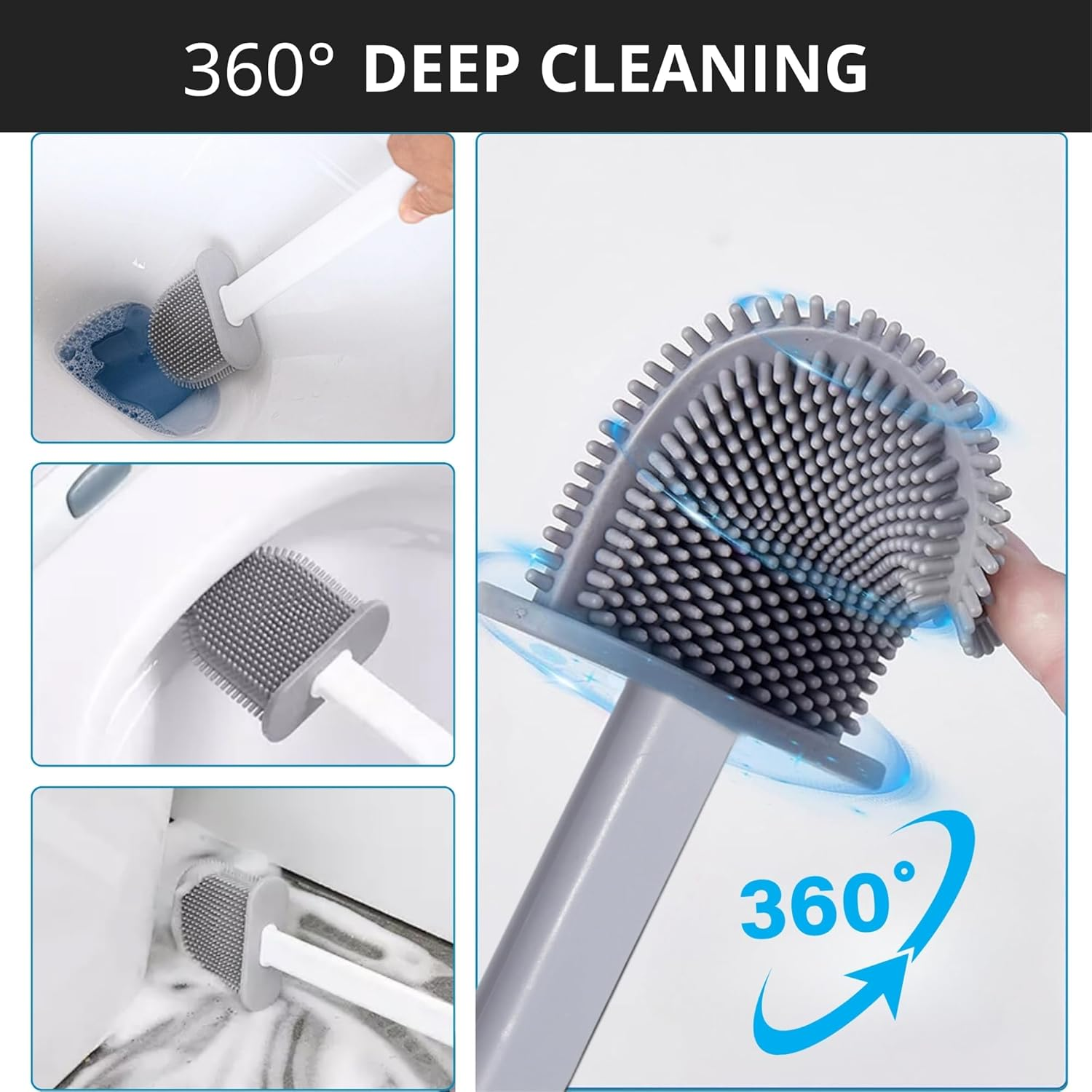 Toilet Brush and Holder Set, Silicone Toilet Brush with TPR Bristles, Wall Mounted and Standing, Pearl Grey Toilet Brush, for Bathroom (1Pc Pearl Grey) image number 2