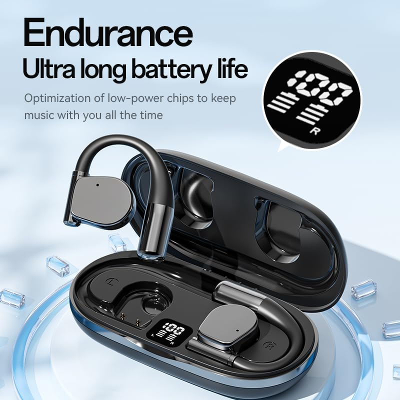 Wireless Earbuds, Open-Ear Bluetooth Sport Headphones, Long Battery Earphones, Clear Audio, Two-Way Real-Time Translator, Workout & Travel (Black) image number 3