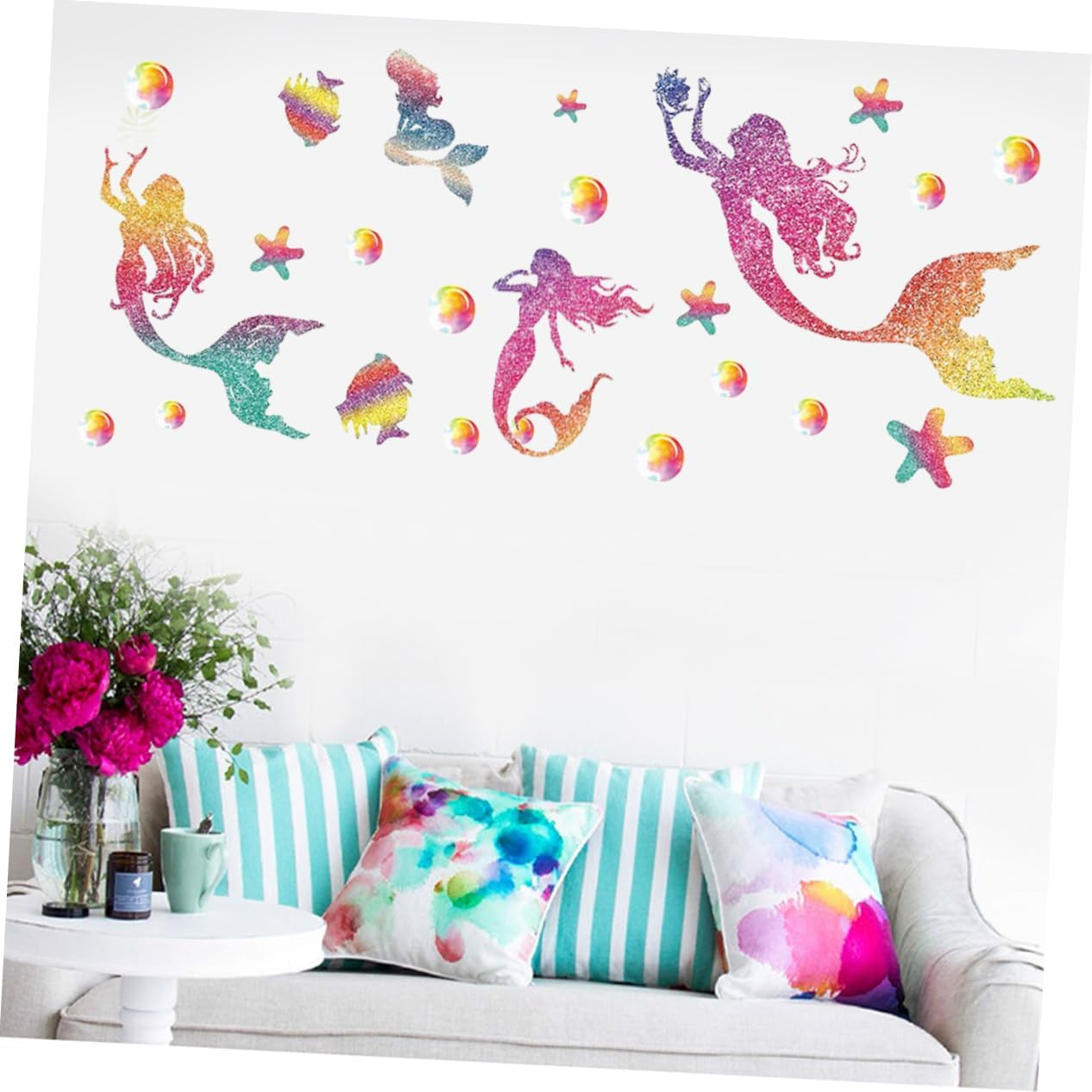 Mermaid Wall Decorations Kids Wall Decals Wall Stickers for Kids Glitter Stickers Mermaid Wall Decorations Sparkle Sticker Pattern Wall Stickers image number 6