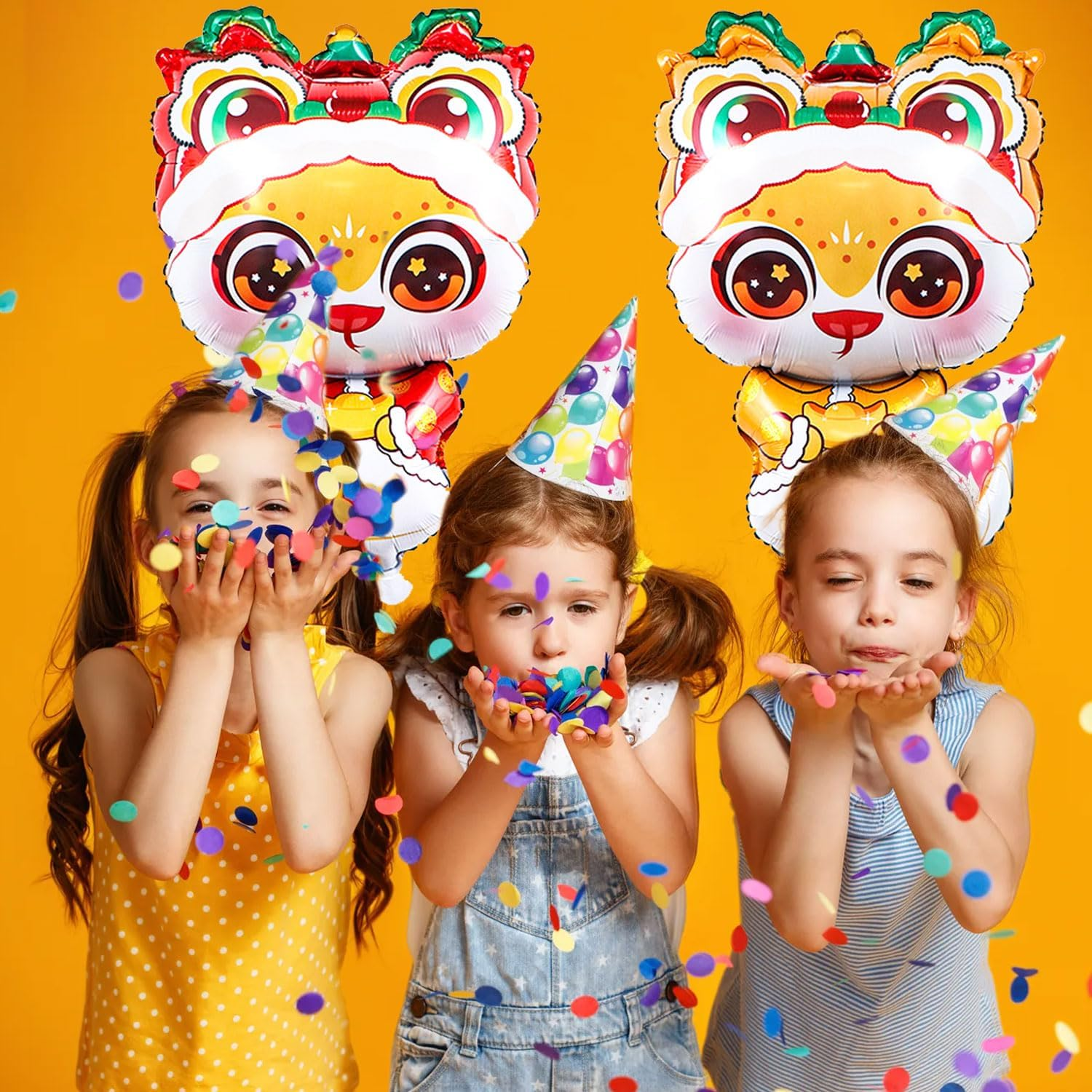 Red Gold Chinese New Year Balloons, Cute Lion Dance Hat Snake Balloons for Chinese Year of the Snake Decoration Lunar New Year Decorations 2025 image number 1