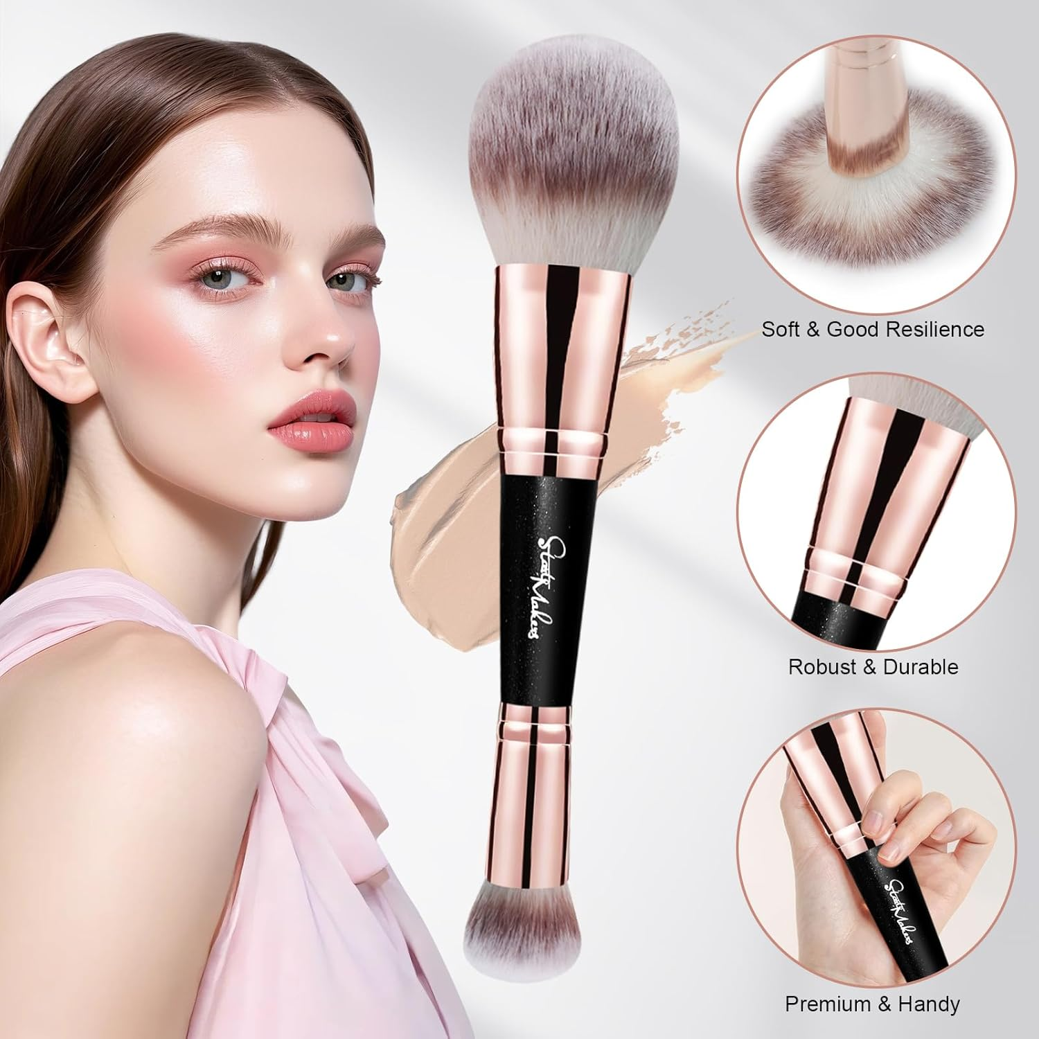 Start Makers Makeup Brushes Set 12 PCS Double Sided Make up Brushes with 2 Pcs Makeup Sponges Professional Foundation Brush Brush Set for Face and Eyes