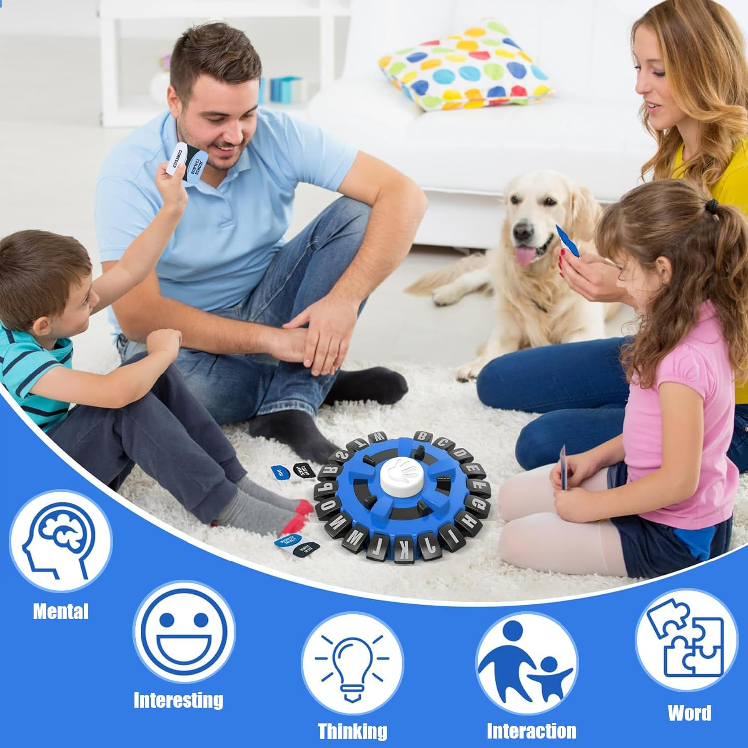 Board Game, Word Game with Timer, Letter Game, Think Words Game, Fun Family and Party Card Game in Portable Packaging for 2-8 Player, Ages 8+ (Blue) image number 1
