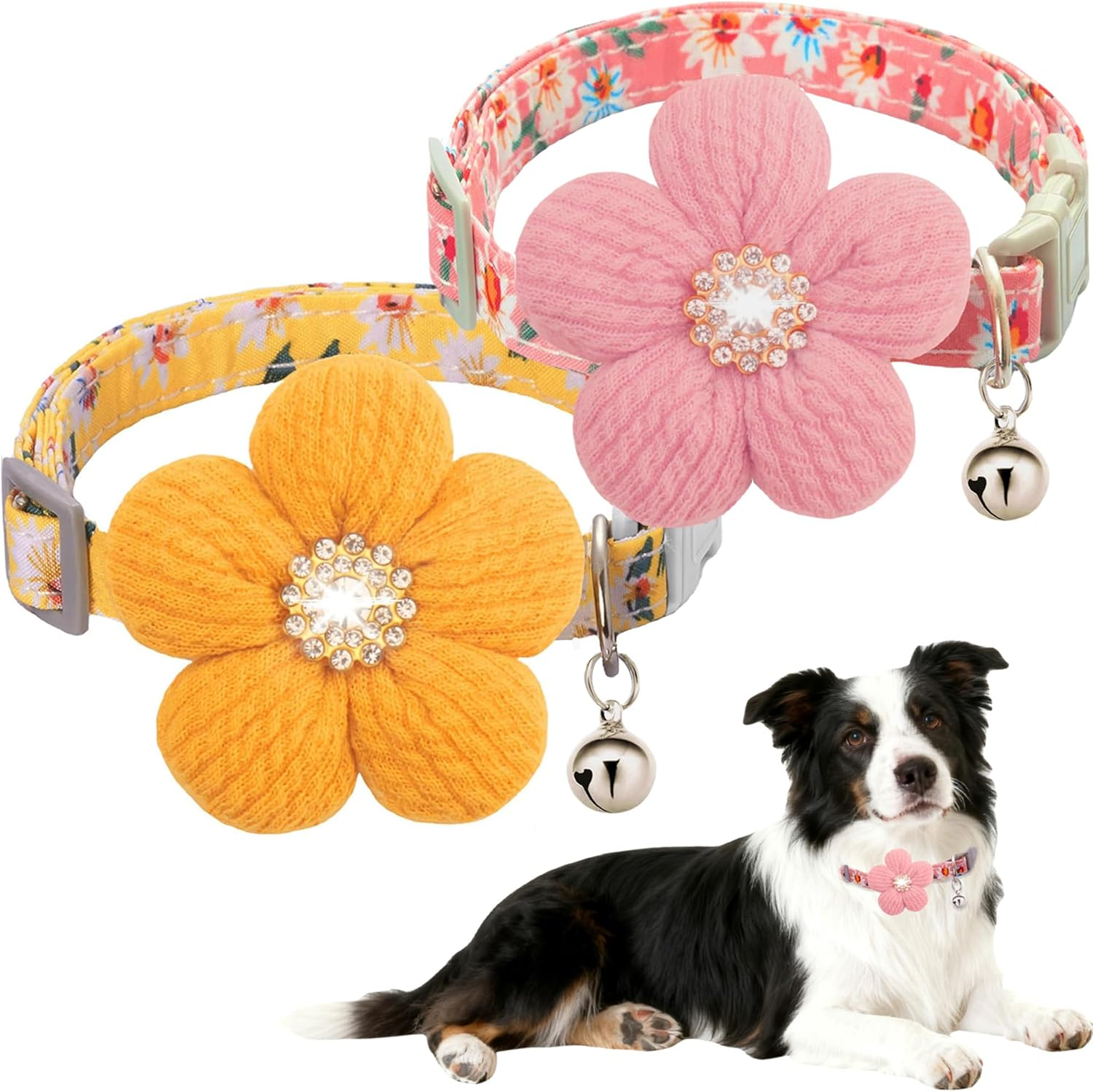 Small Dog Collar with Flower, Puppy Collar for Girl Dog Collars for Small Dogs Cute Dog Collar with Bell, Adjustable Length