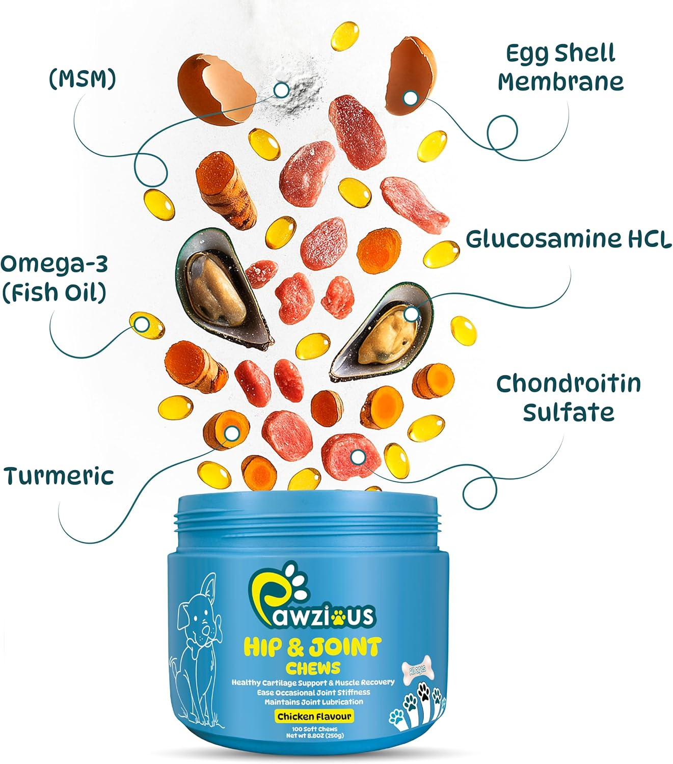 Dog Hip and Joint Supplements, Glucosamine Chondroitin & Green Lipped + Omega-3 & Turmeric + MSM, Treats Improve Joint Function & Mobility in All Ages (Chicken Flavour 100 Chews) image number 6
