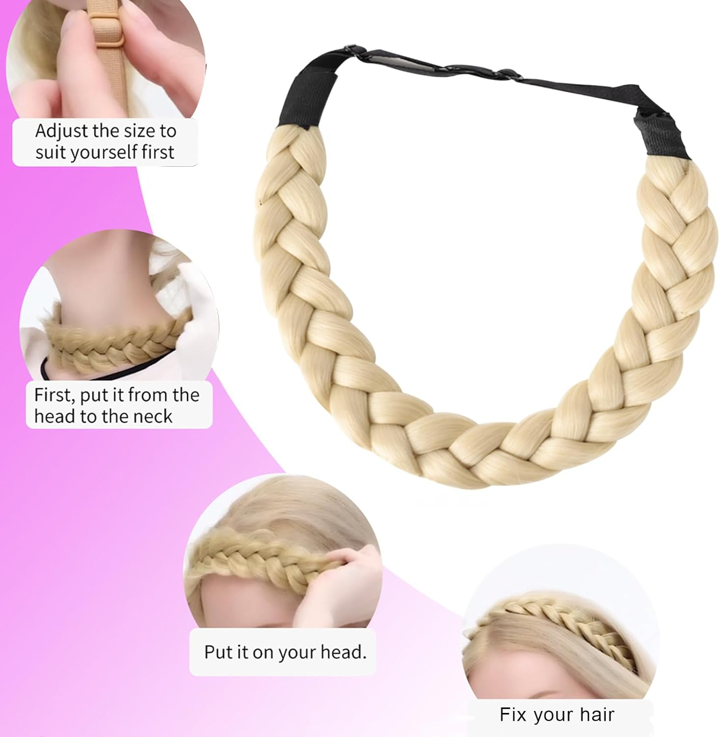 BSITSSS Pack of 2 Women'S Headbands, 3 Strands Synthetic Braided Headband, Light Blonde & Golden Blonde Headband, Adjustable for Women, Girls, Wedding, Birthday Party image number 2
