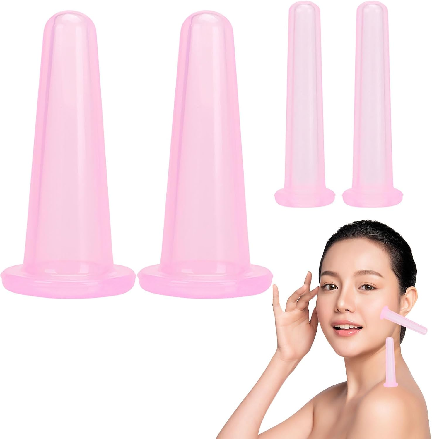 Set of 4 Cupping Glasses, Silicone Cupping Set, Facial Silicone Set, Cupping Glasses, Face Cupping (Blue)