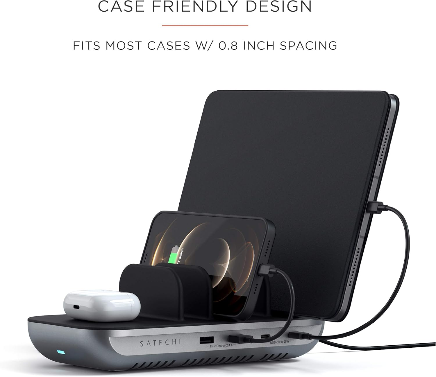 Satechi 5-In-1 Multi Device Charging Station with 10W Qi Wireless Charging, 2X USB-C PD 20W, 2X USB-A 12W, for Ipad Air & Pro M5 M4 M3, Tablets, Iphone 17 to 12 Series, Airpods, Apple Watch, and More image number 4
