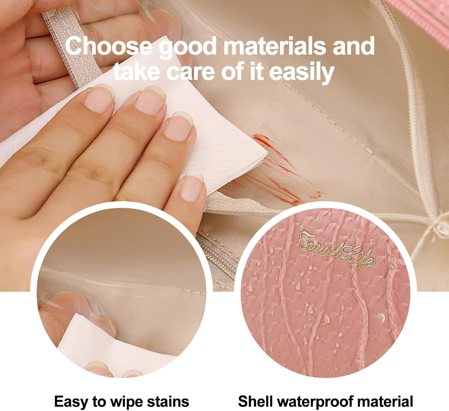 Vbvbip 2025 New Elegant Travel Makeup Bag for Women, Waterproof Cosmetic Organizer Pouch, Large Quilted Makeup Bags，Pink image number 4