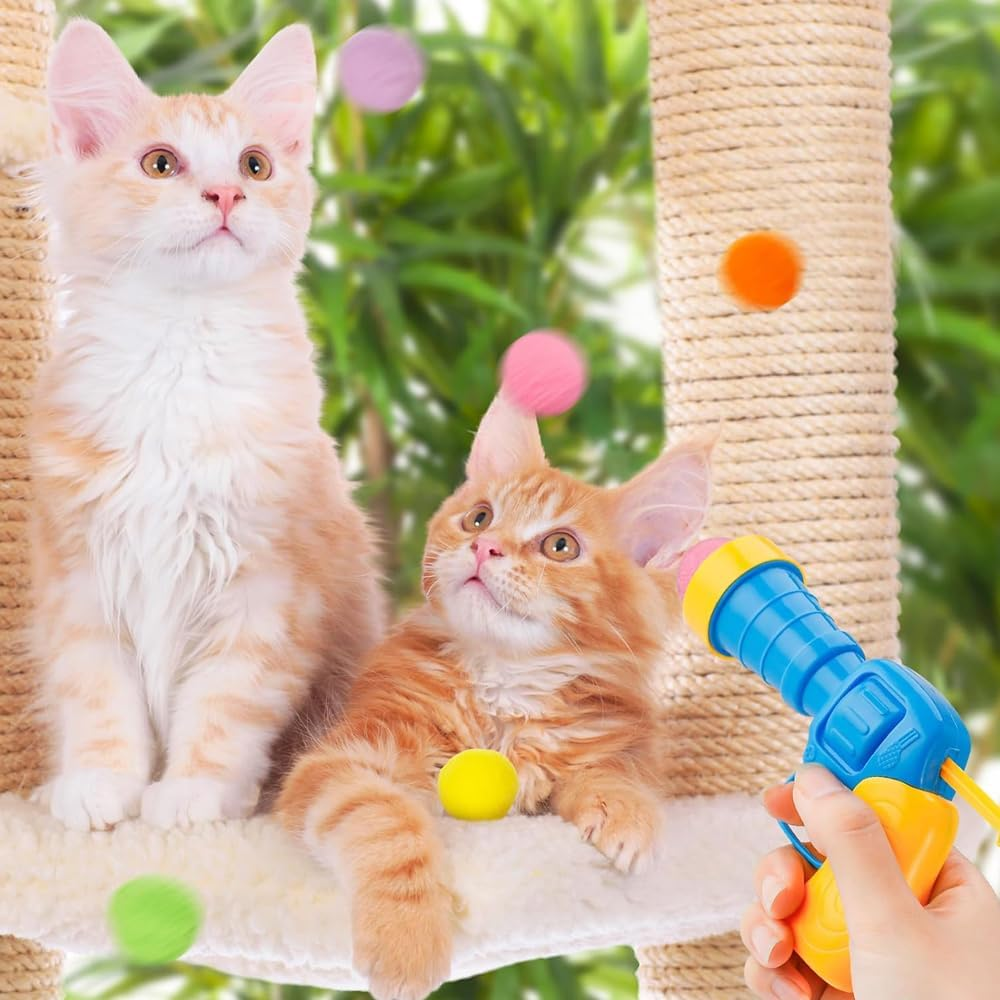 Cat Toy Gun Launcher 2Pcs with 100 Balls for Interactive Play, Cat Toys Plush Ball Interactive for Indoor Cats image number 1