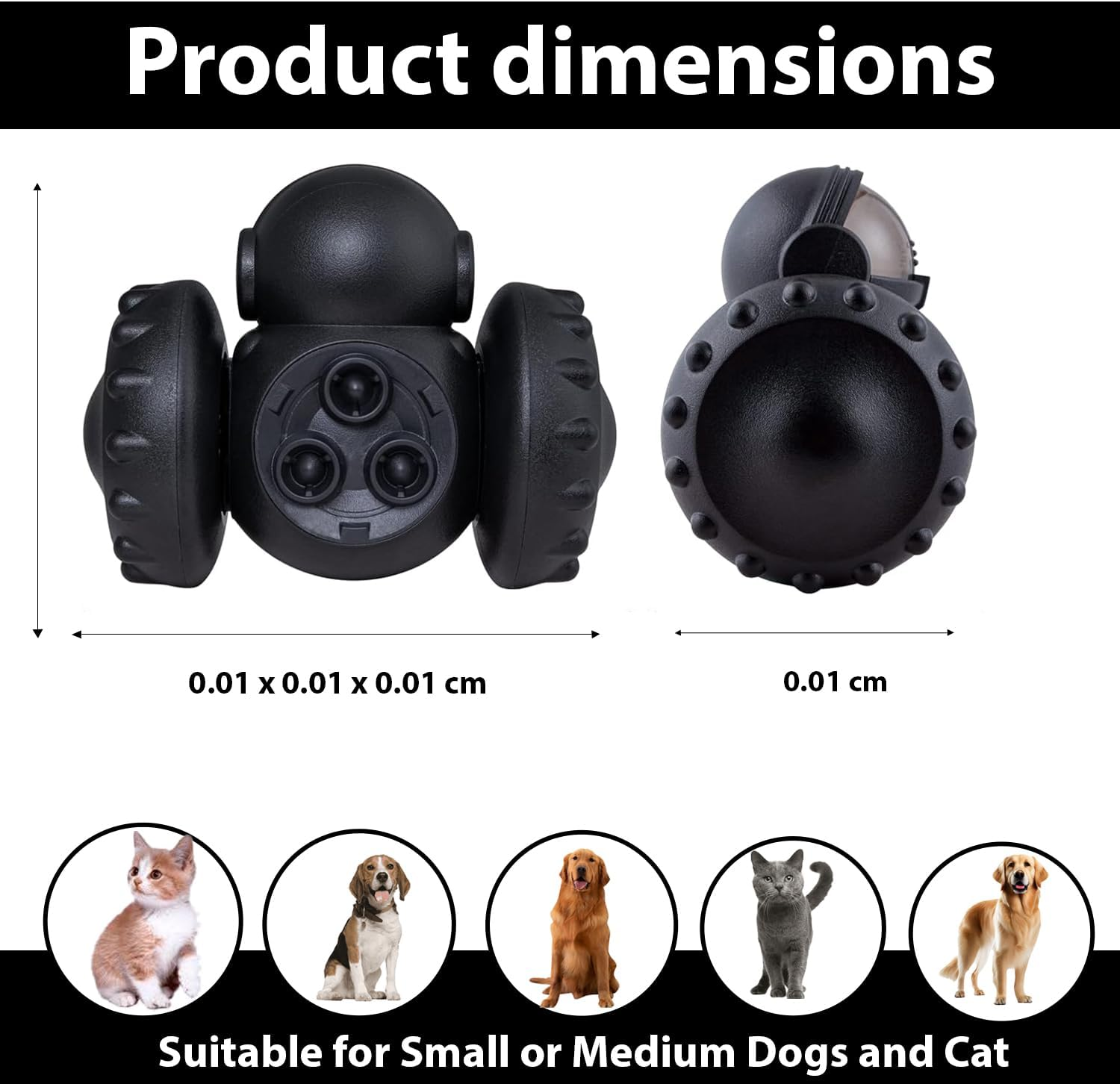 Premium Quality Dog Food Dispenser Toy - Interactive Treat Dispenser Toy for Dogs & Cats - BPA Free Dog Treat Dispenser Toy - Cat Treat Toy Dispenser with Sustainable Feature (Black)